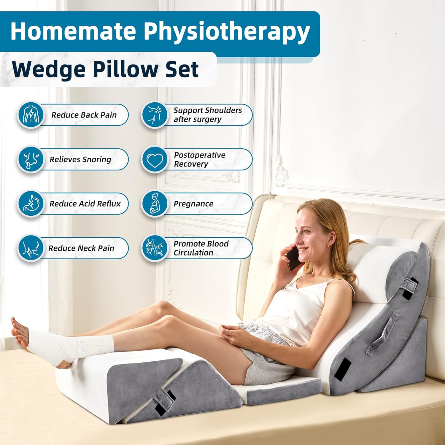 MEJOR Almohada Ortopédica Cuna Dormir Después Cirugía Cuerpo Aliviar Dolor 6PC