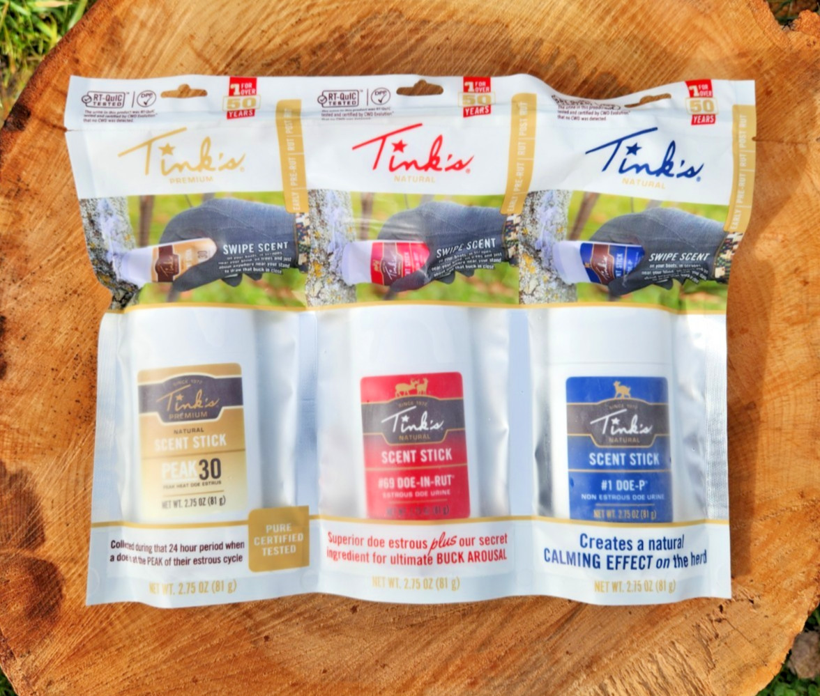 Tinks Scent Sticks 3 PK Premium Swipe Scent Doe Estrus Doe in Rut and Doe P
