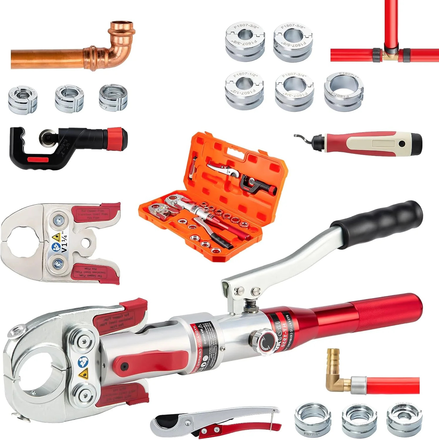 Hydraulic Copper Pipe Tube Fittings Crimping Tool with 1/2",3/4",1",1-1/4" for C