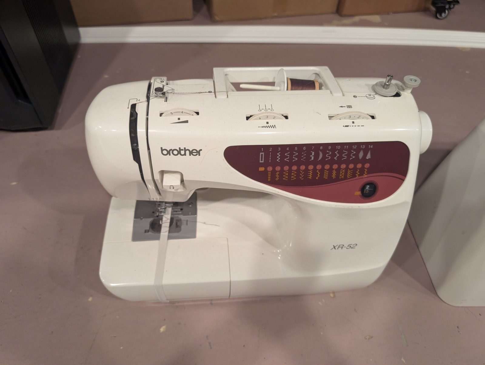 Very Good Brother XR-52 Sewing Machine W/ Foot Pedal, Cord & Case + Fabric