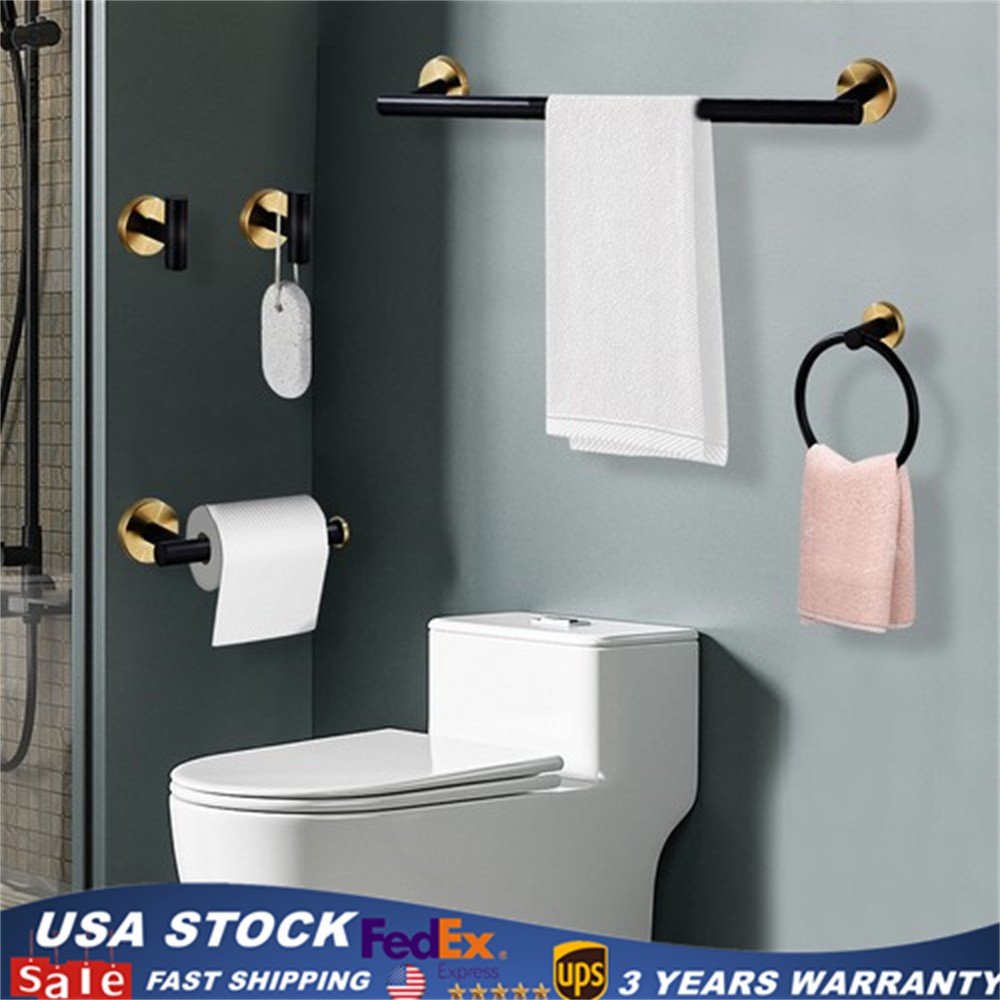 5 Piece Bathroom Bath Hardware Accessories Set Towel Bar Kit Matte Black & Gold