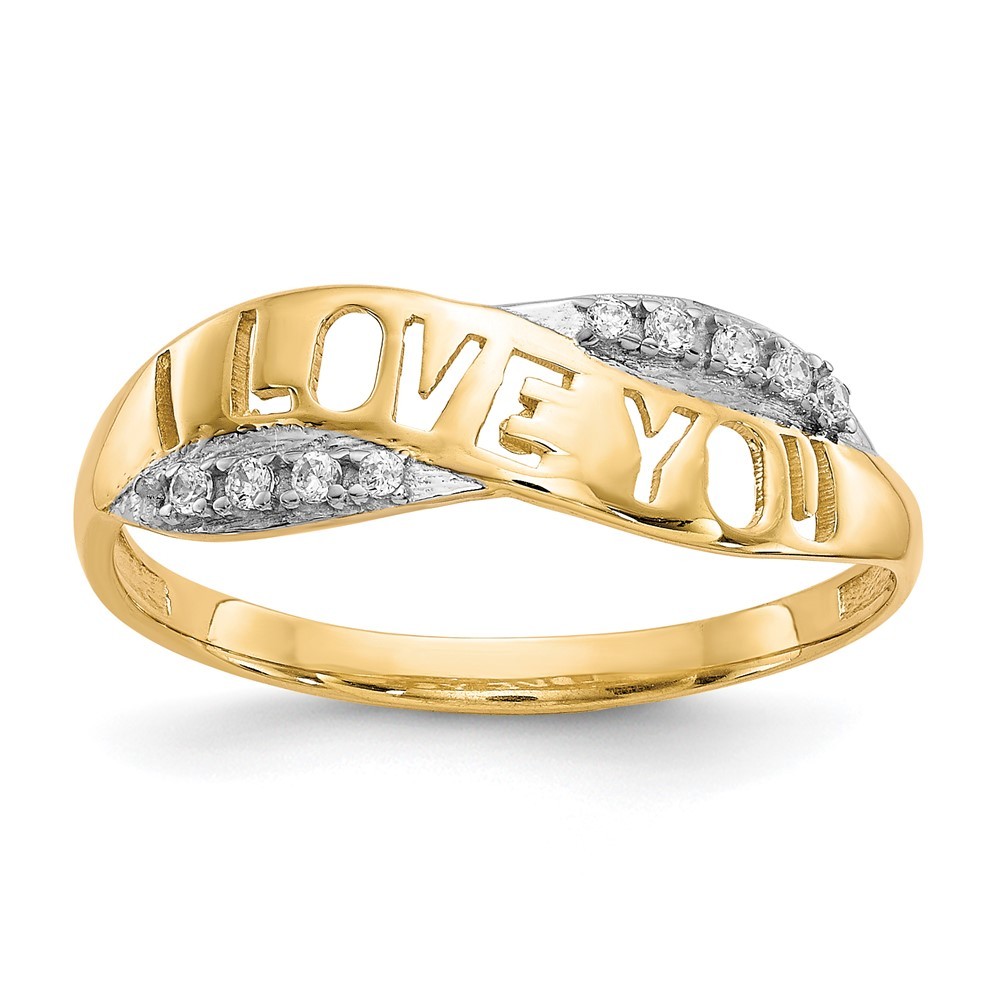 10K Yellow Gold with Rhodium Cubic Zirconia "I LOVE YOU" Letter Ring Size 6