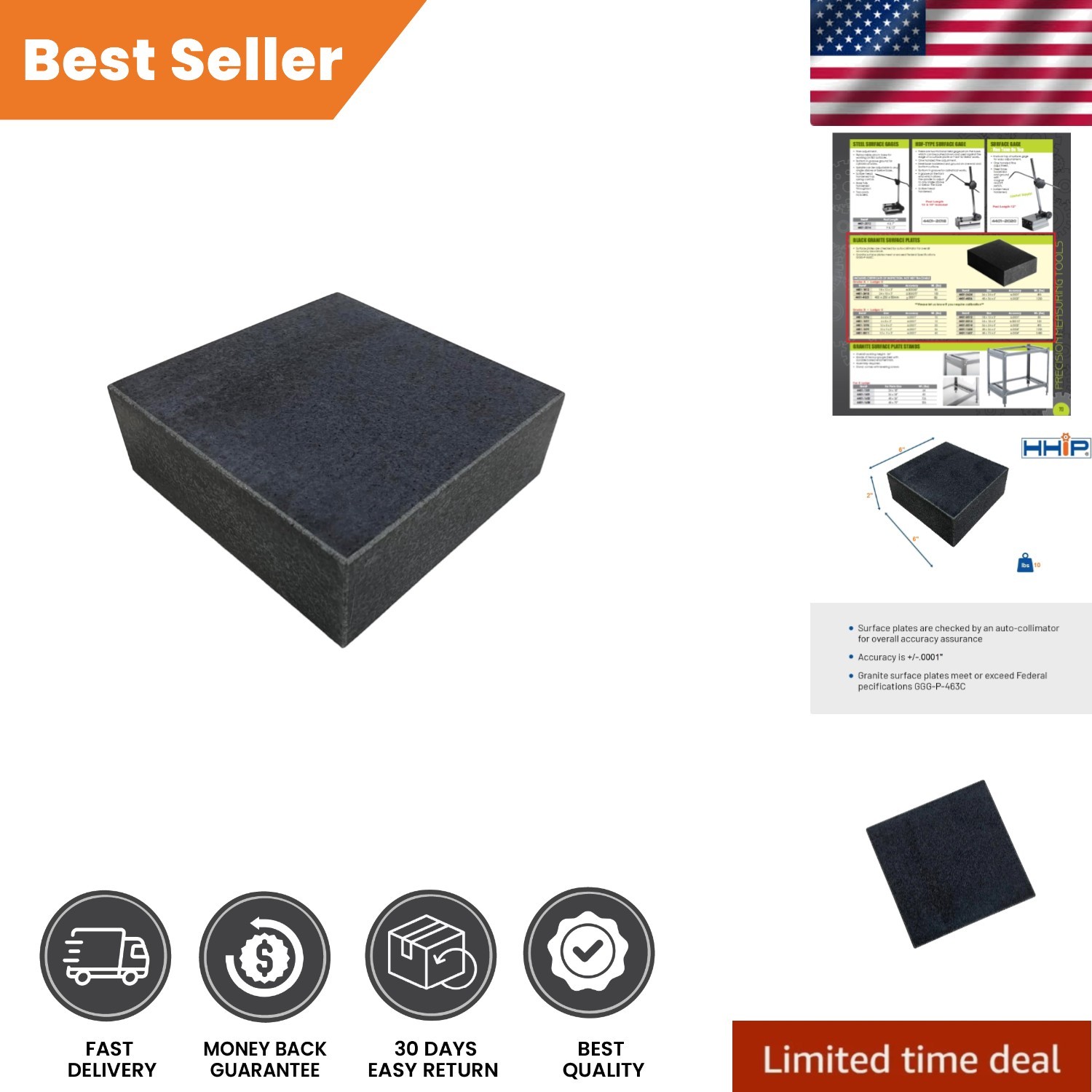 Grade B Granite Surface Plate (6" x 6" x 2") – Ideal for Precision Work Surfaces