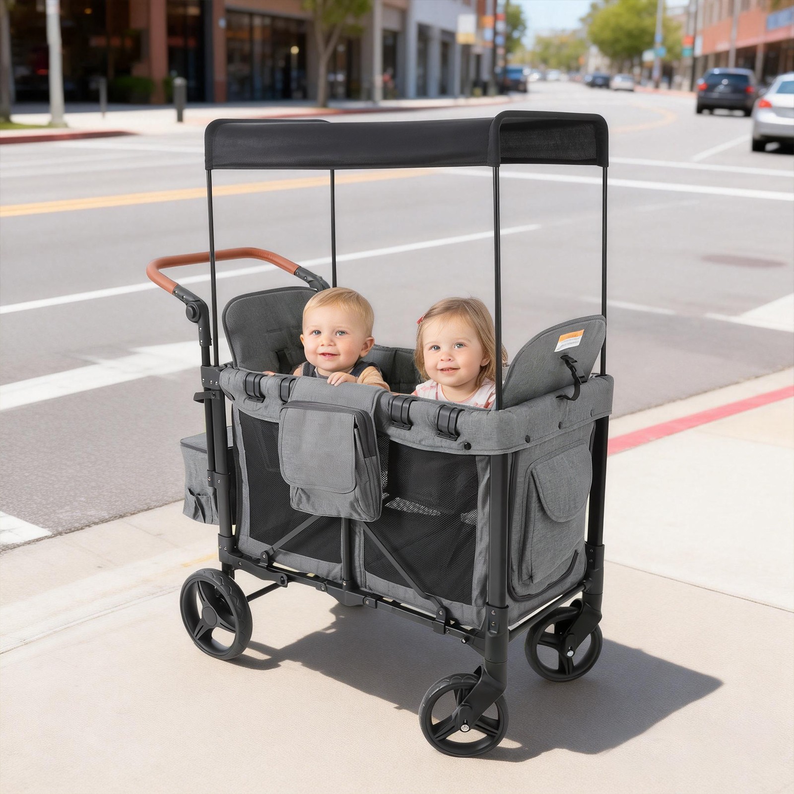 2 Seat Wagon Stroller,Baby Wagon Stroller for 2 Kids,Wagon Stroller w/ Canopy