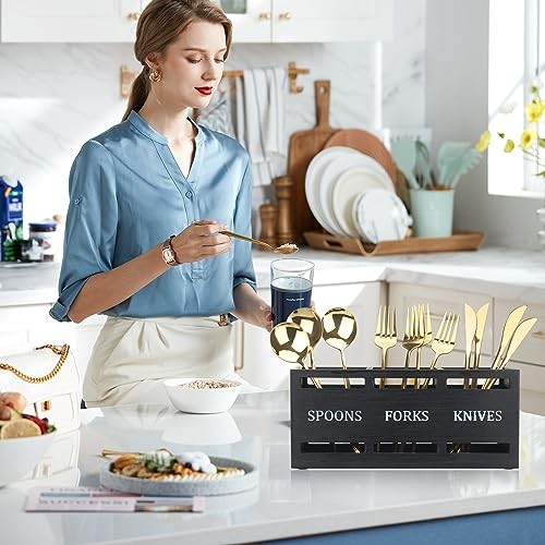 Wooden Silverware Caddies Flatware Cutlery Holder Wood Silverware Black