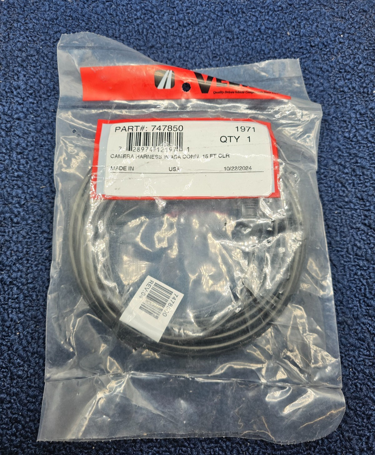 Velvac 747850: Camera Harnes 15' Cable For Color Cameras
