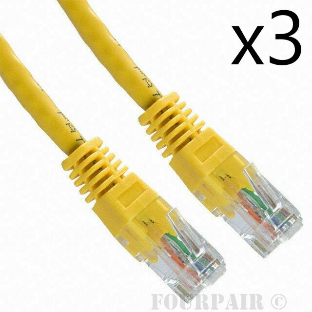 3 Pack Lot - 2ft CAT5e Ethernet Network LAN Router Patch Cable Cord Wire Yellow