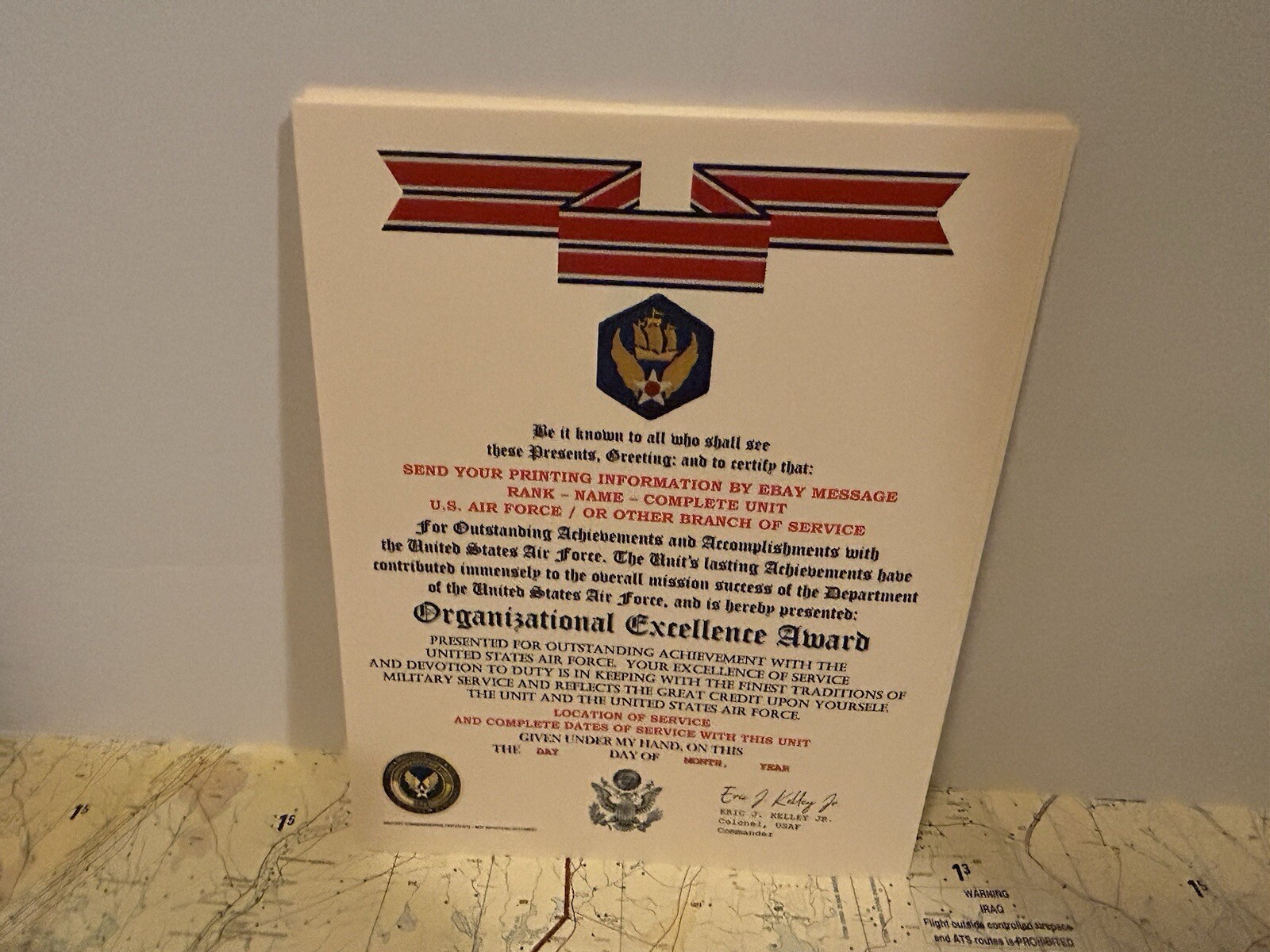 U.S. AIR FORCE / 6TH AIR FORCE - ORGANIZATIONAL EXCELLENCE AWARD CERTIFICATE