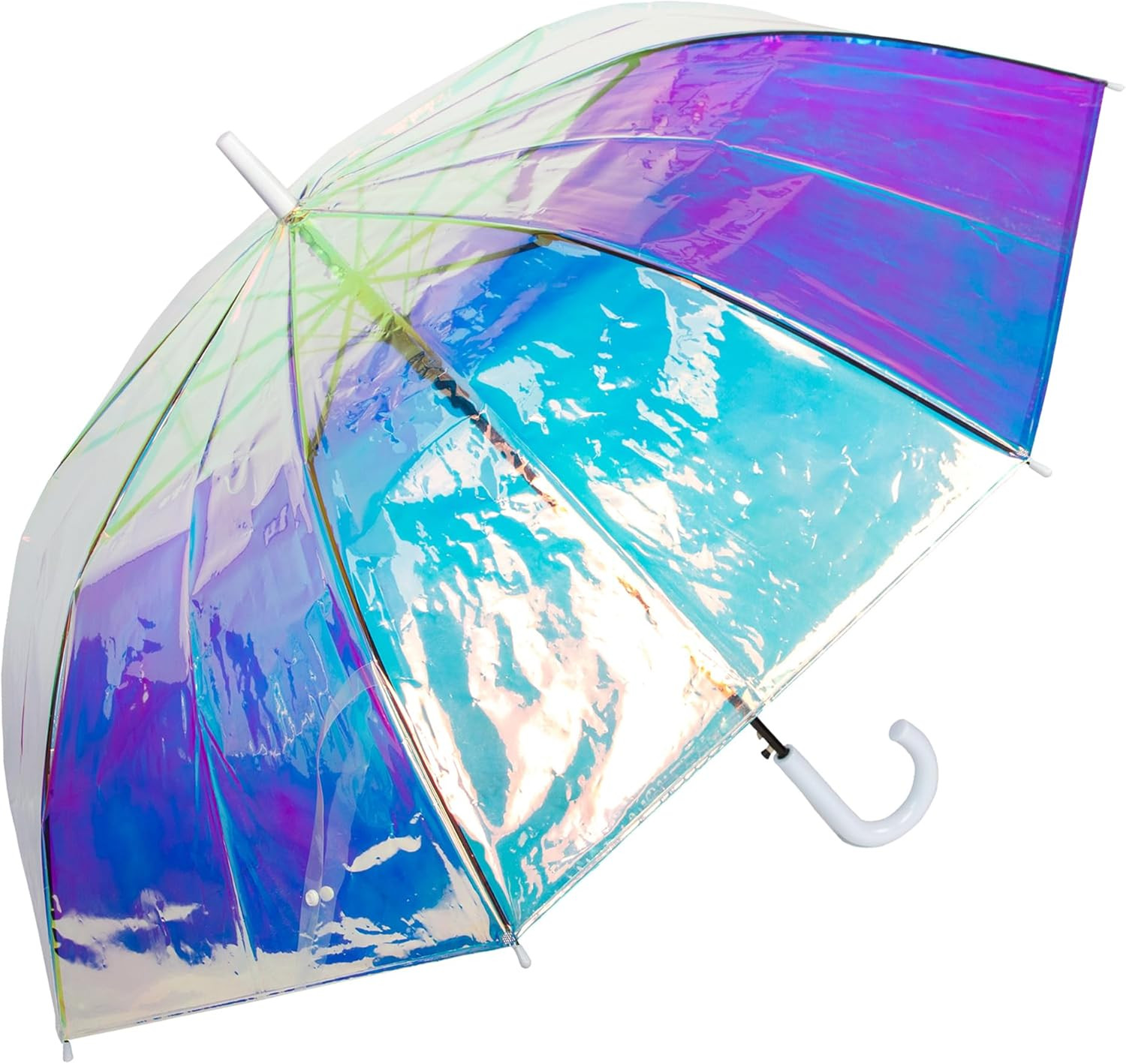 Iridescent Stick Umbrella, 50" Canopy Coverage, Crook Handle