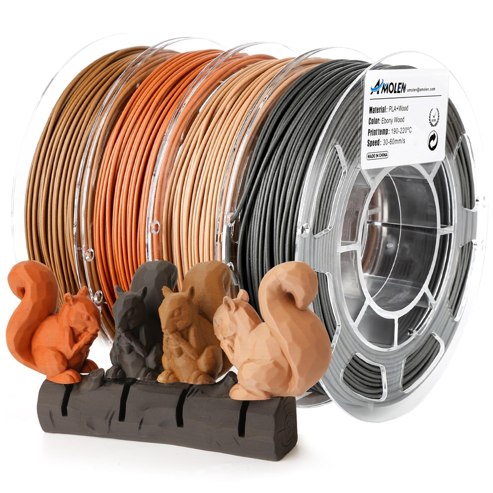 Wood Filament Bundle 3D Printer Filament Wood Sets,Walnut,Cherry,Bamboo