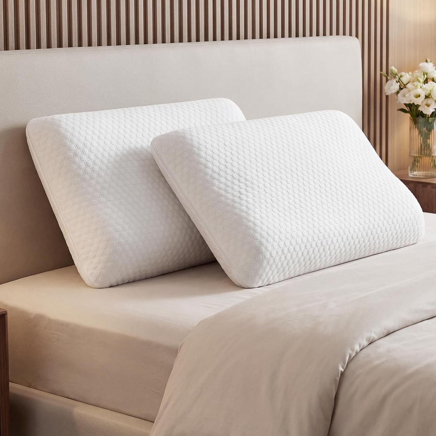 Cooling Memory Foam Pillow with Pillowcase - Neck Support for Side Sleepers