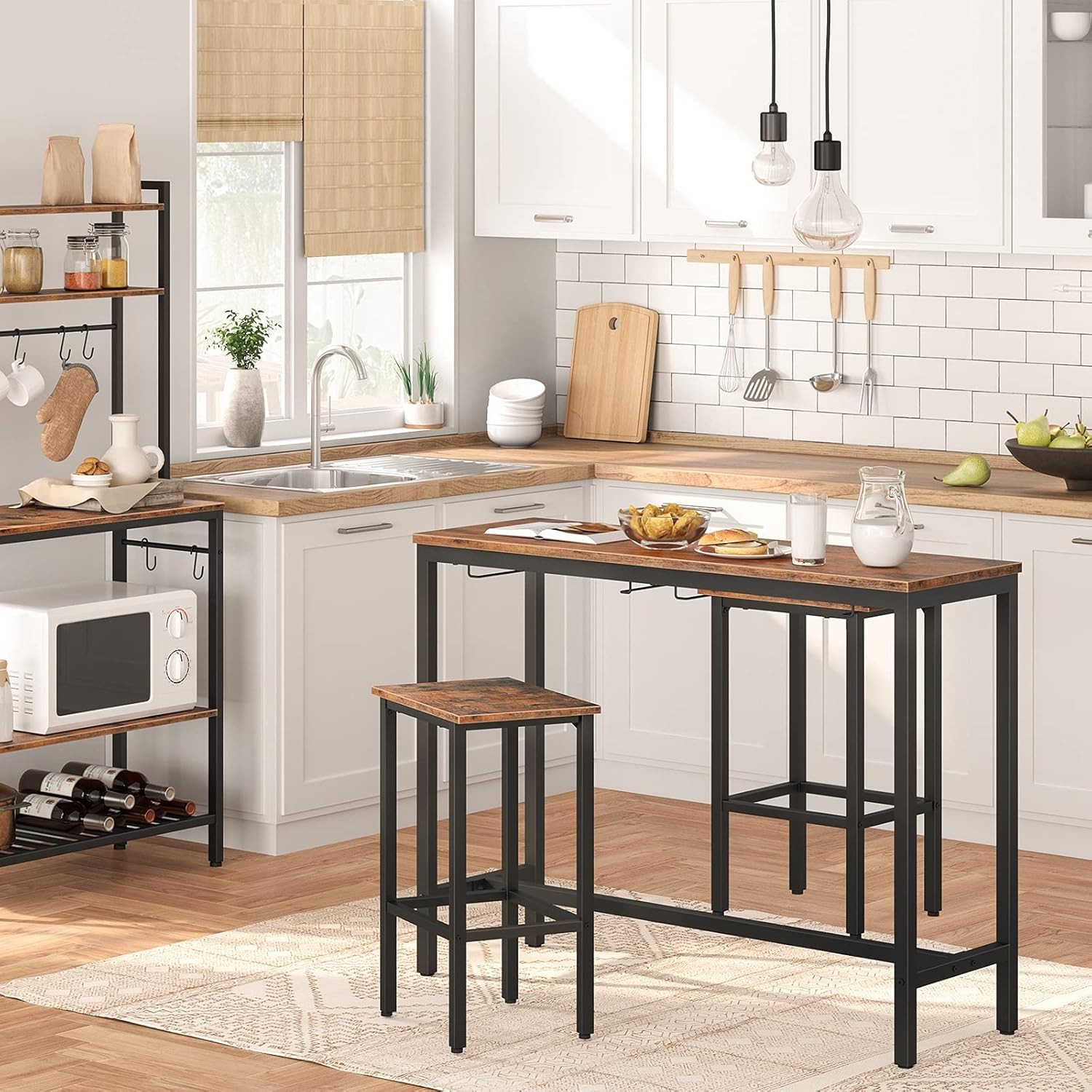 Bar Table Set Pub Tables Bar Height W/ 2 Stools Under Counter Height Table