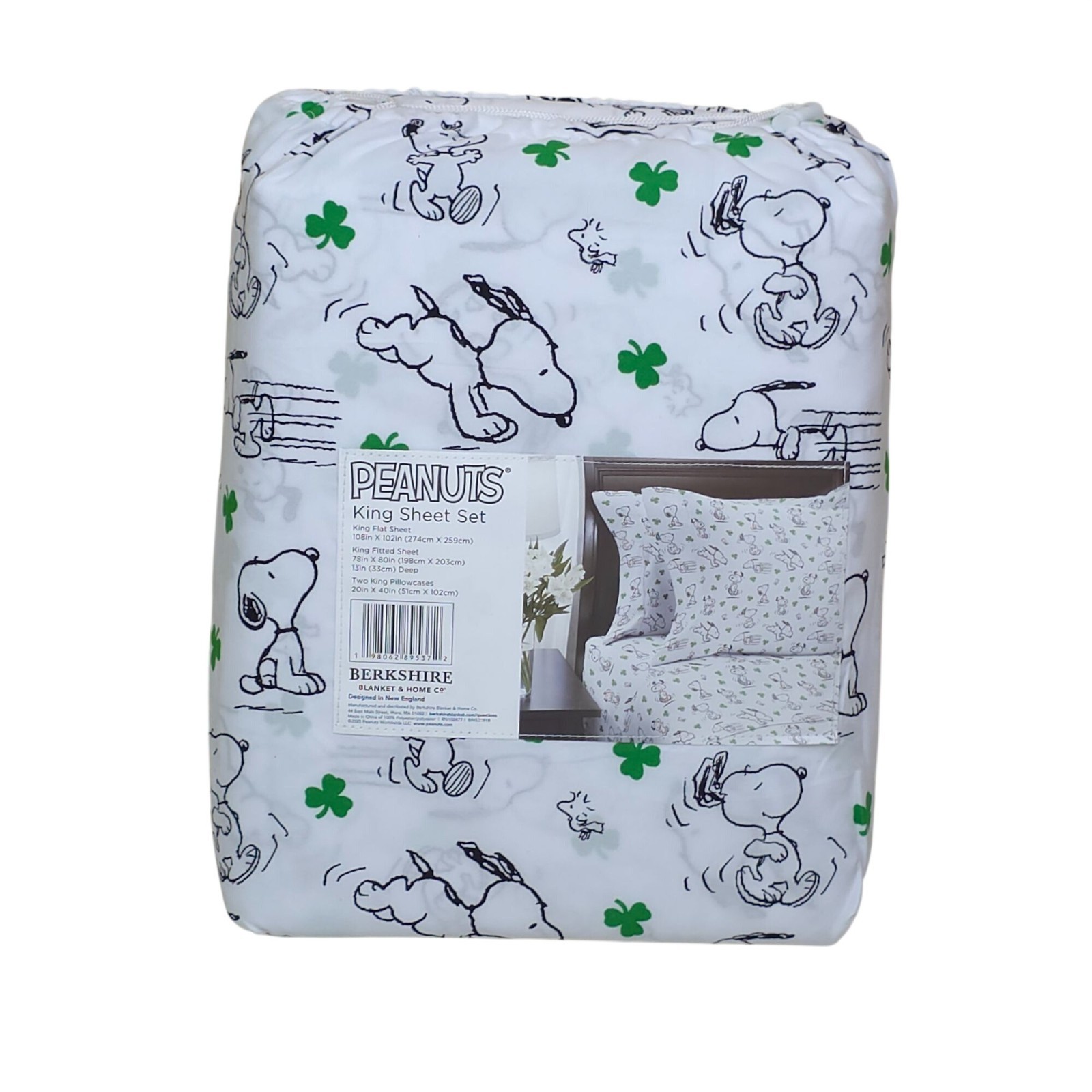 Peanuts Snoopy King Sheet Set Shamrock St Patrick's Day By Berkshire Spring