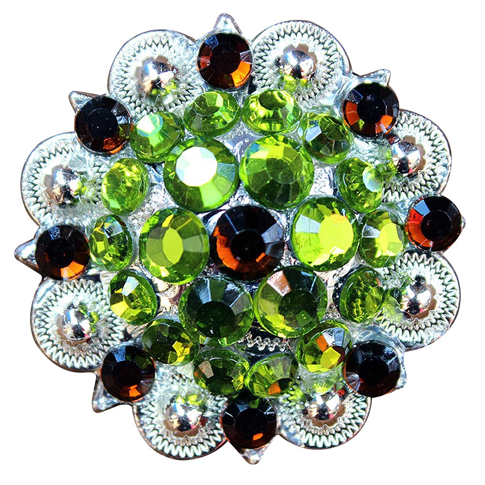 HILASON Set of 32 Western Screw Back Concho Green Brown Crystal Saddle Peridot