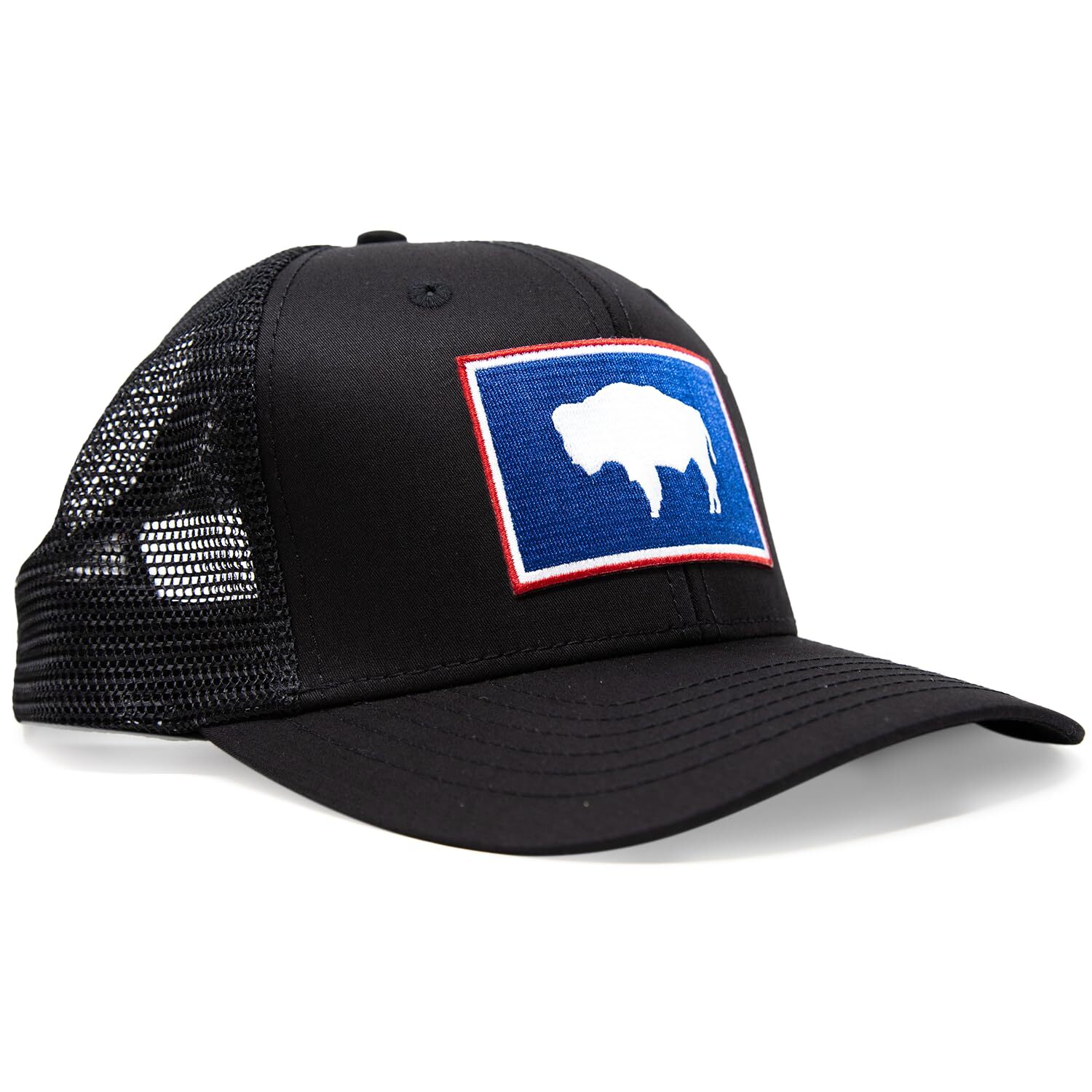 Wyoming Hat - Wyoming State Flag Trucker Baseball Snapback Hat (All Black)
