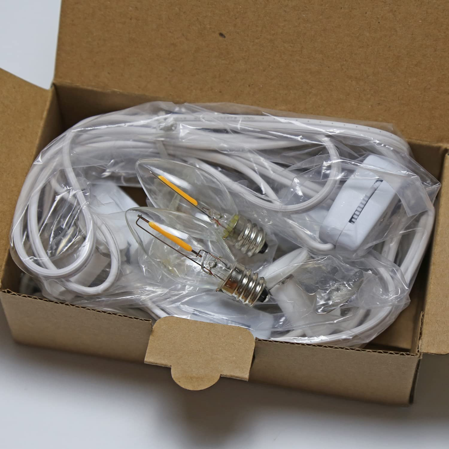 C7 Accessory Cord with C7 Led Light Bulb Candelabra-Base E12 Socket, White Cord
