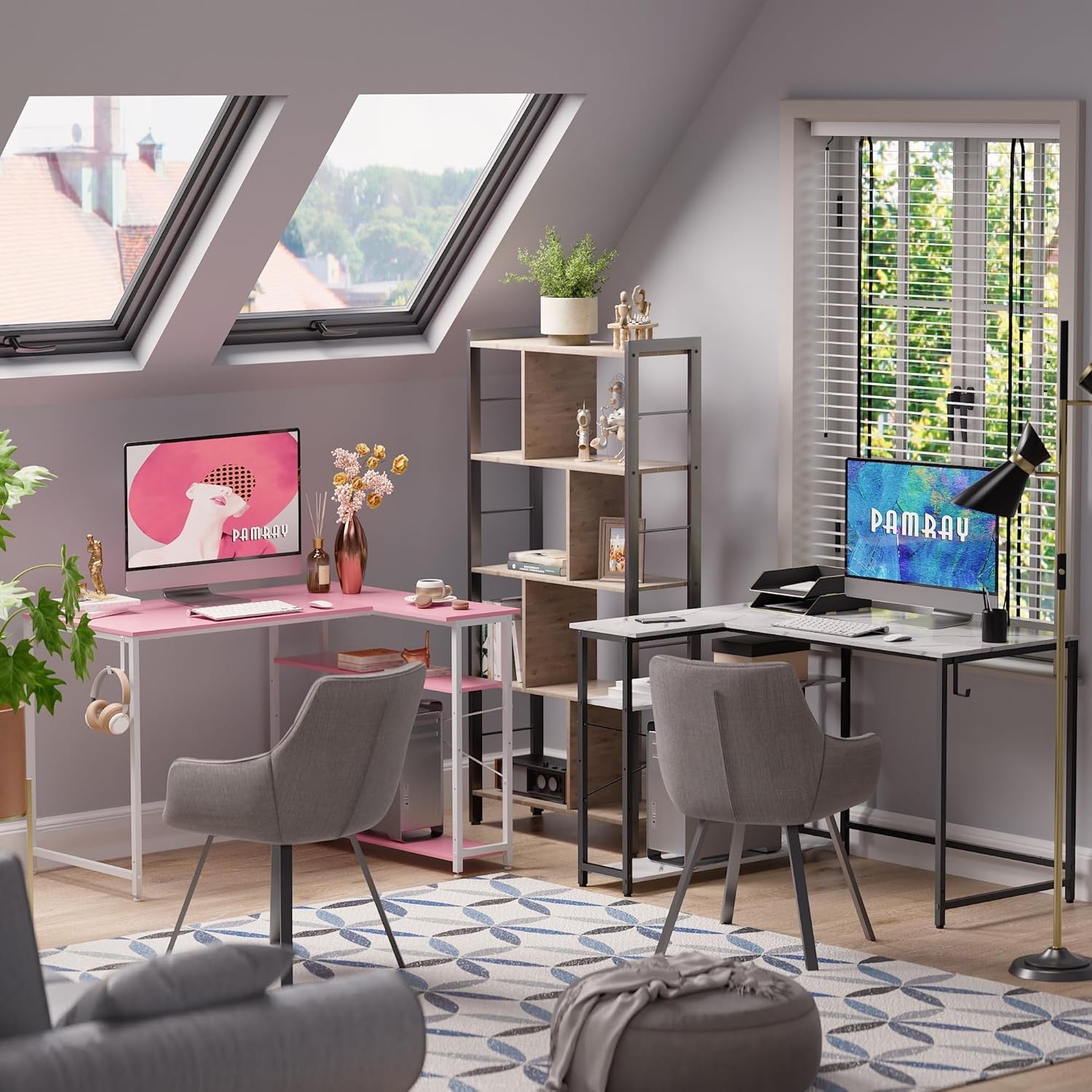 43 Inch L Shaped Computer Desk W/ Reversible Side Storage Shelves Small Corner