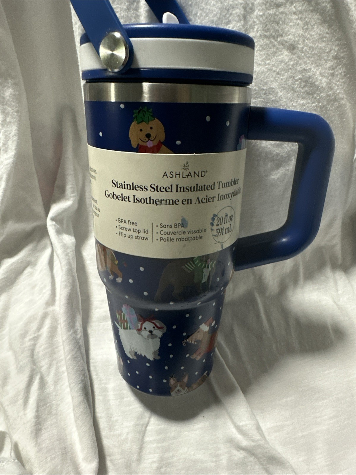 Ashland Stainless Steel 20 Oz. Insulated Christmas Dog Tumbler BPA Free Straw