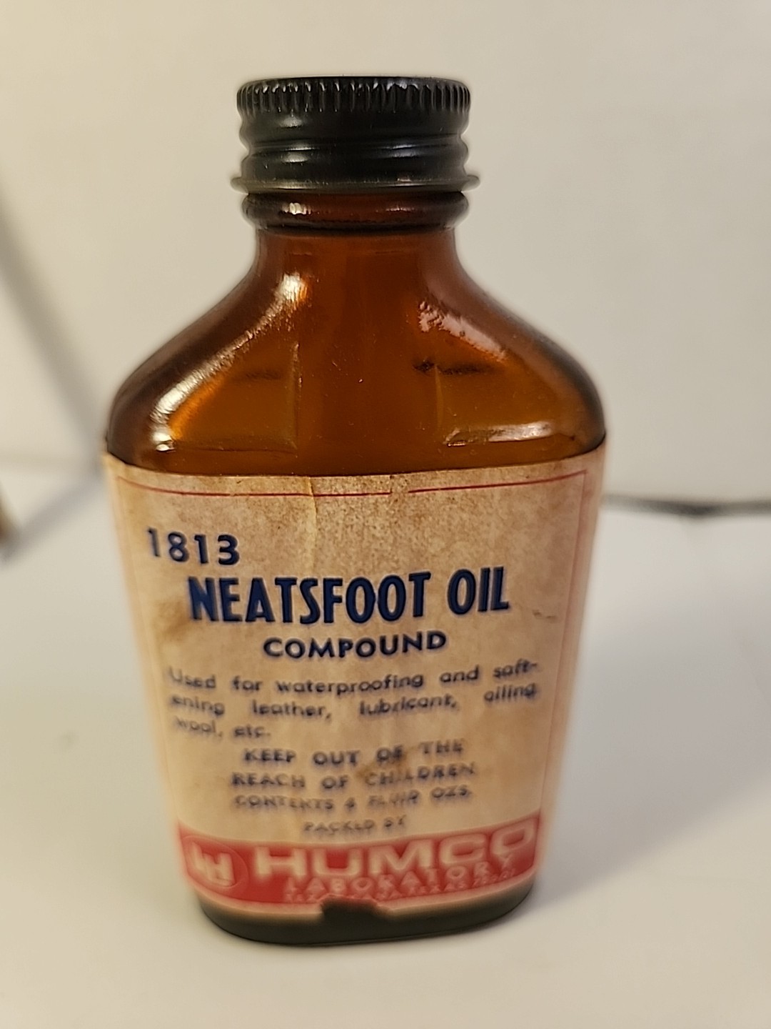 Humco Lab Neatsfoot Oil  Bottle Great Prop Item 4.5" Antique