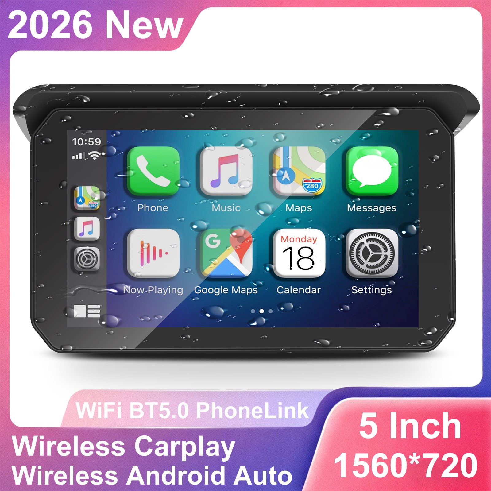 5 Inch Motorcycle CarPlay GPS Navigation Touch Screen Bluetooth Siri Google WiFi