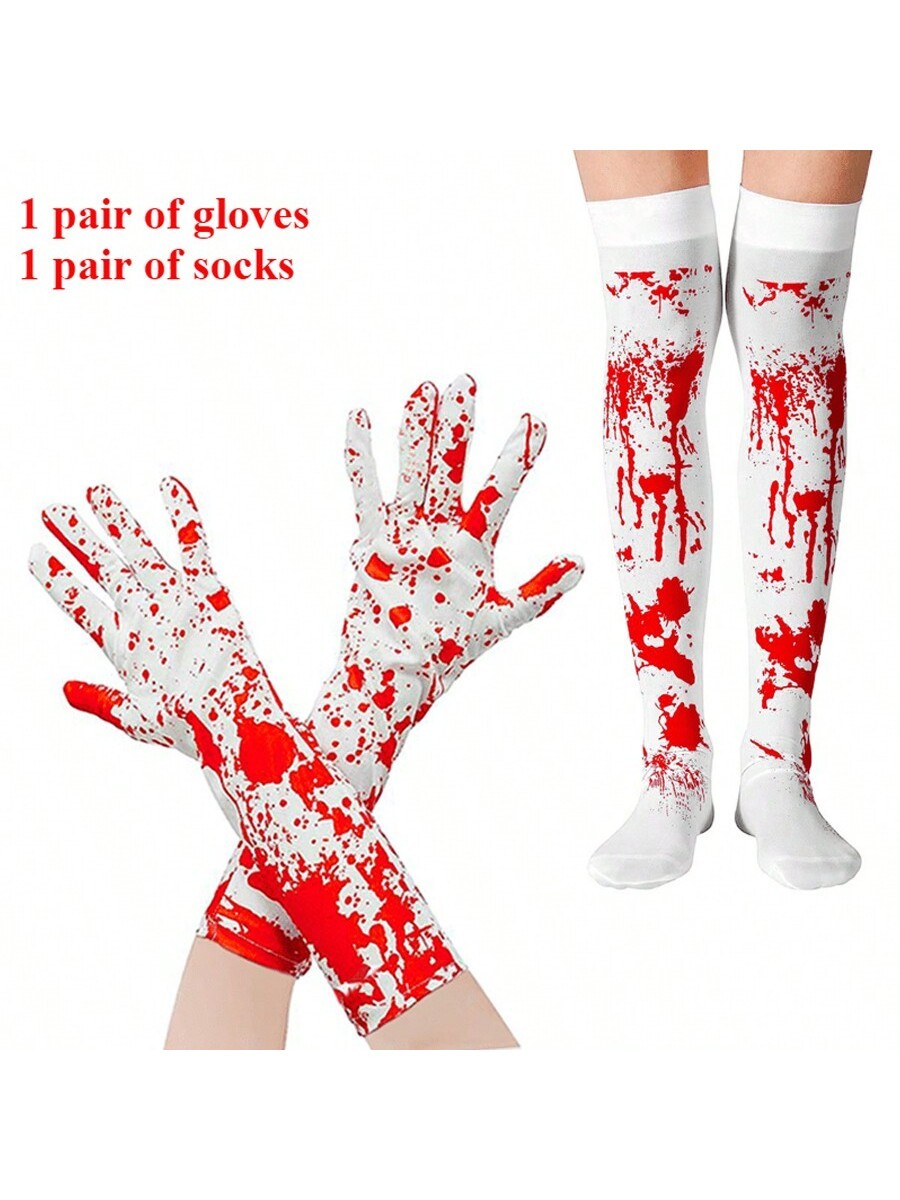 Halloween Funny Stockings Cosplay Striped Socks Christmas Gloves and Socks Set