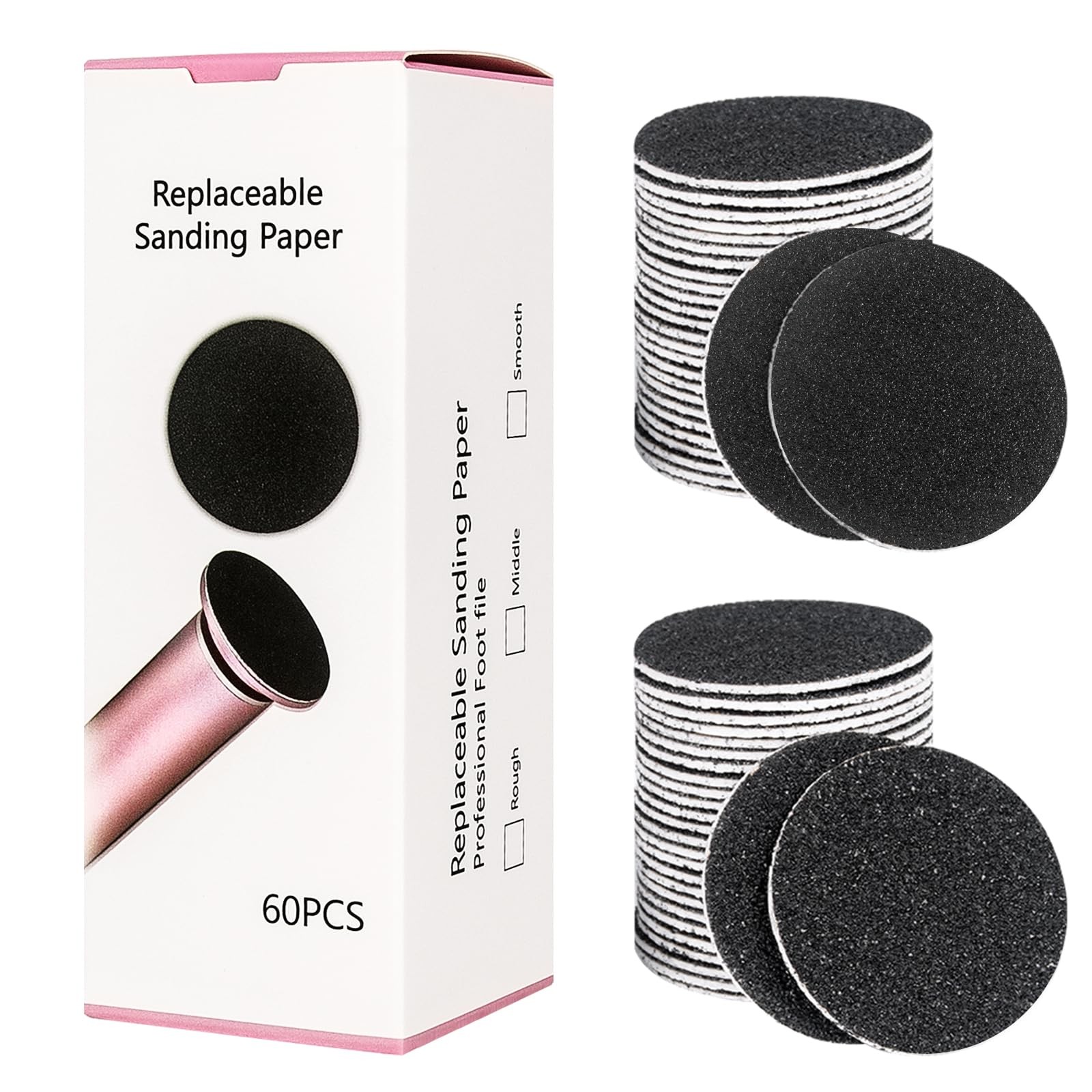 60 Pcs Sandpaper Discs Pads Replacement for Electric Foot File Callus Remover