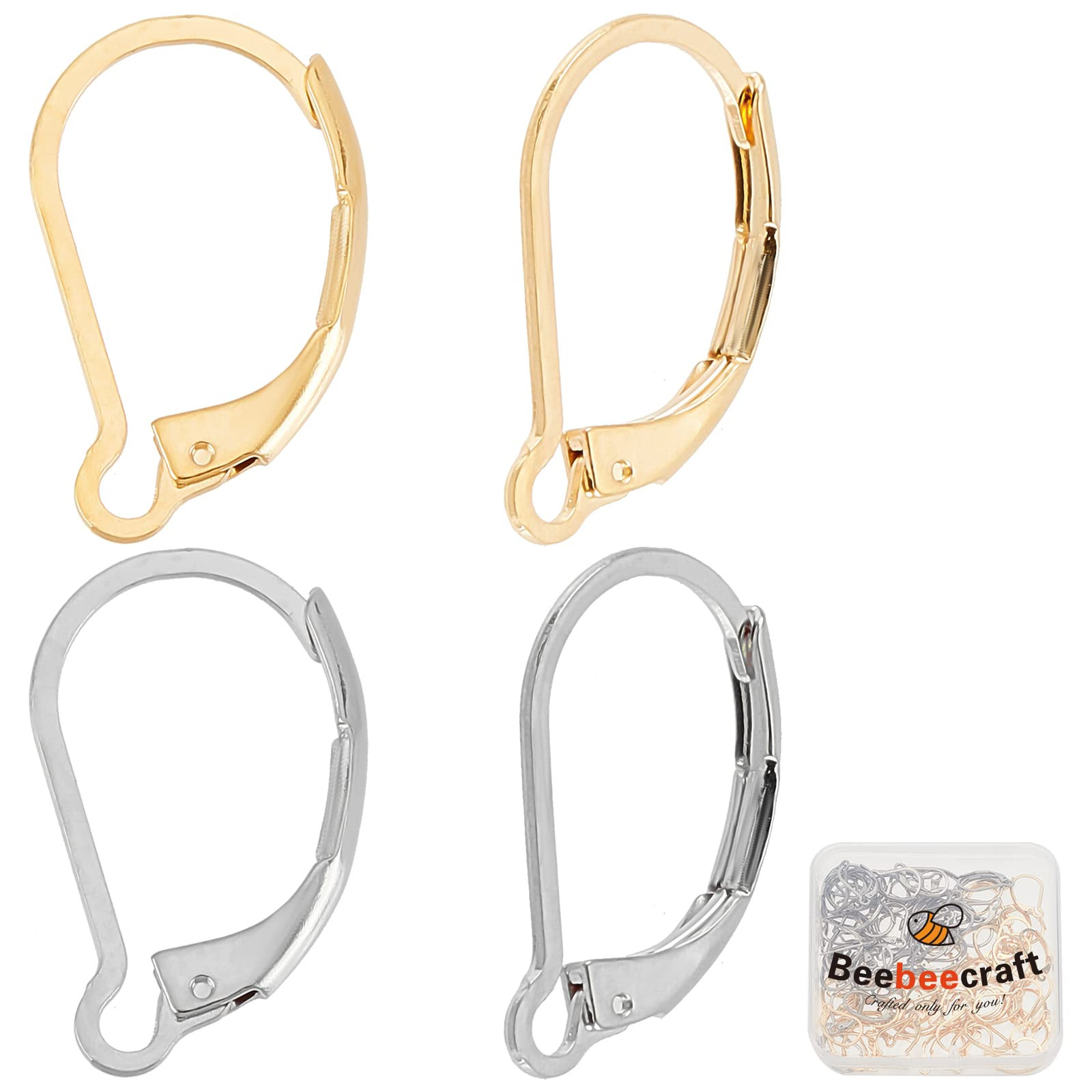 100Pcs Real 24K Gold Plated Leverback Earwires French Earring Hooks Gold and ...
