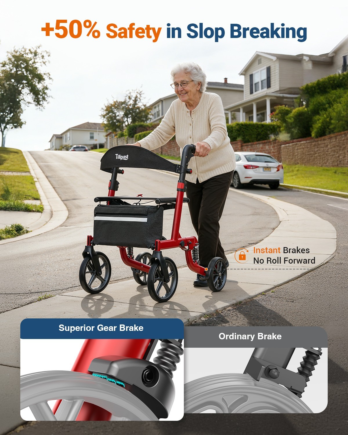 Lightweight Folding Rollator Walker with Seat for Seniors Adjustable Height350lb