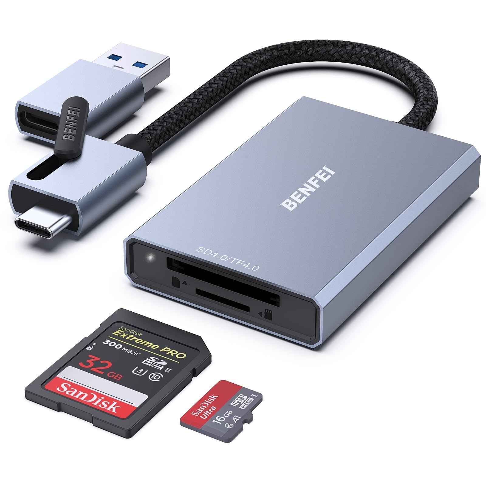 BENFEI 4in1 USB 3.0 & USB-C Card Reader Adapter for SD Micro SD MS CF