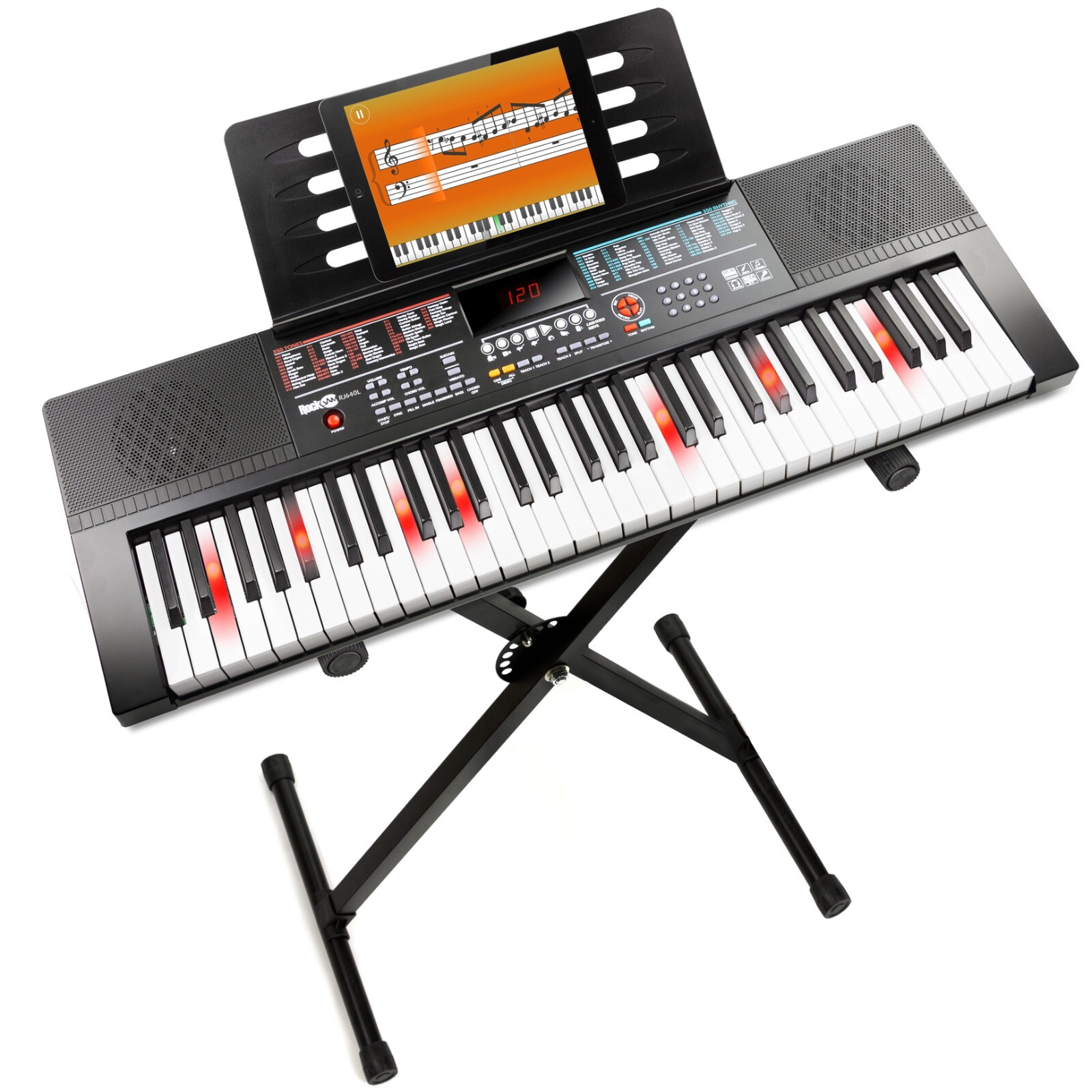 RockJam 61 Key Light Up Keyboard Piano with Stand, Keynote Stickers & Lessons