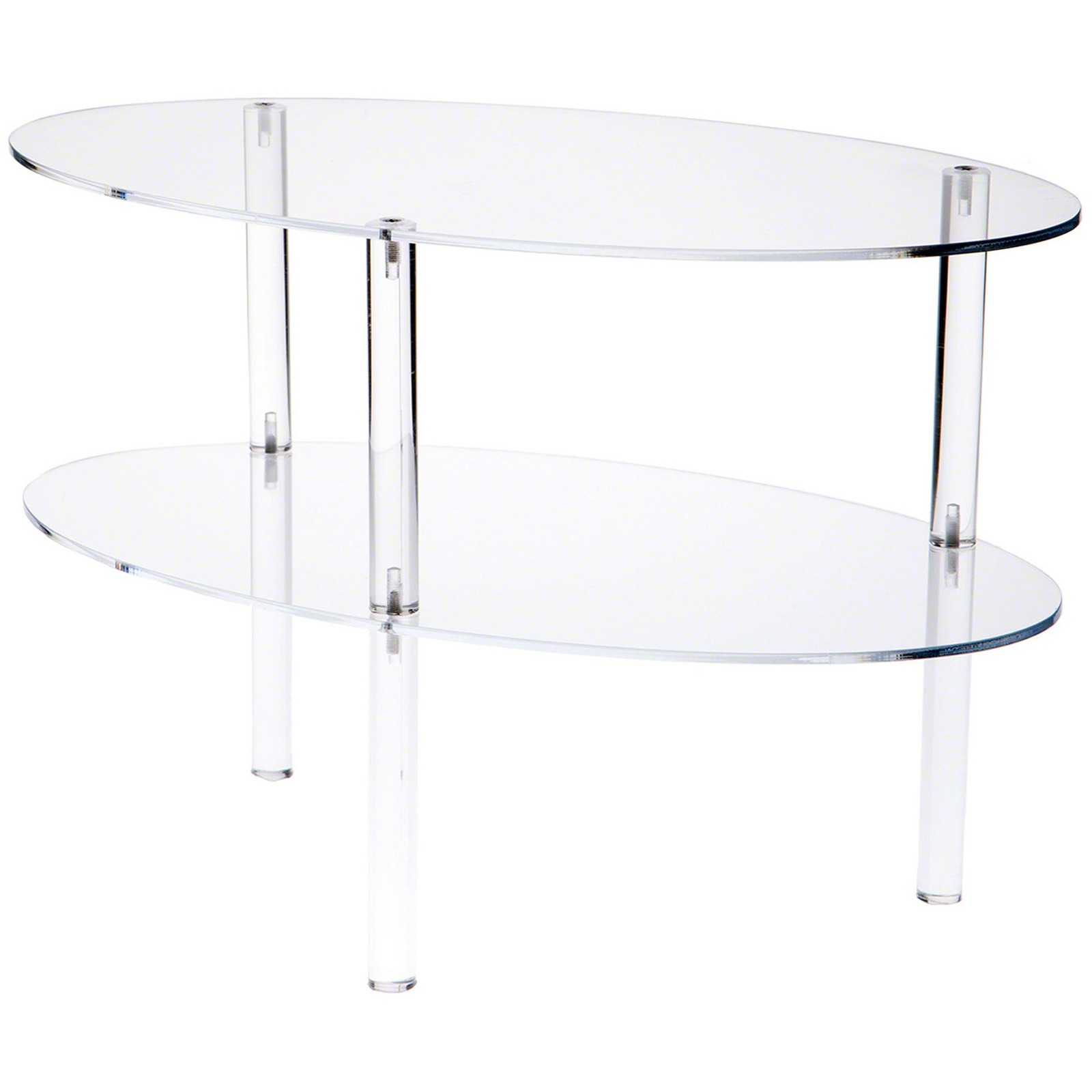 Plymor Clear Acrylic Oval Double Shelf Display, 18" W x 10" D x 12.25" H
