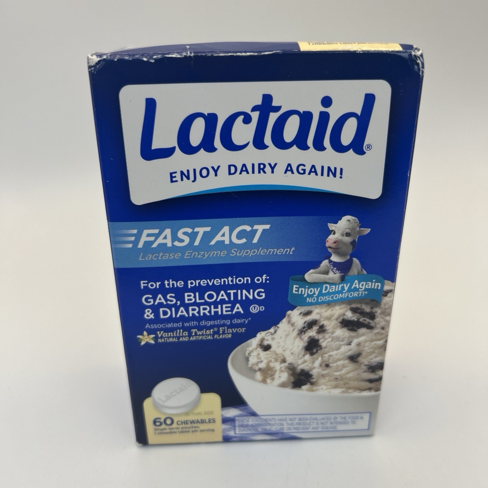 Lactaid Fast Act Lactose Relief 60 Chewables Vanilla Twist Exp 11/27 New Worn Bx