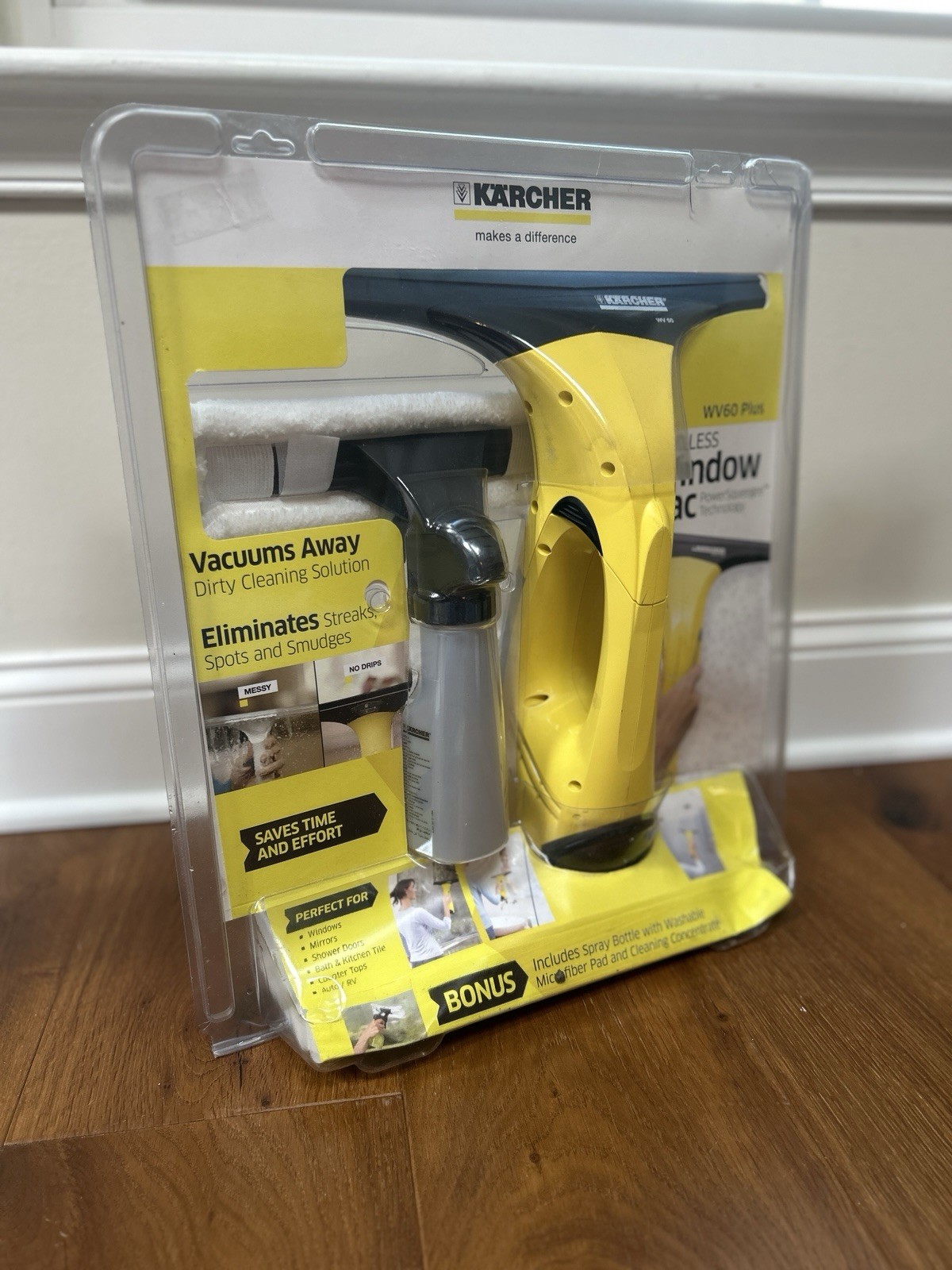 Karcher Window Vac WV60 PLUS Window Cleaning Kit Cordless plus bottle NEW Read
