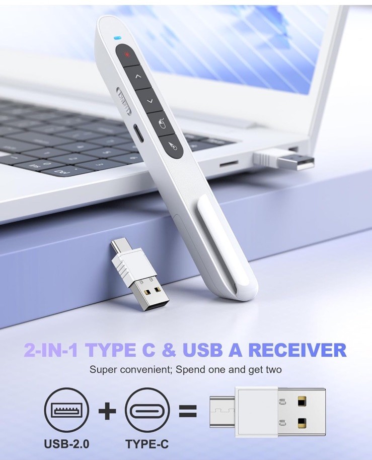Wireless Presentation Clicker for PowerPoint, USB C Remote with Volume Control