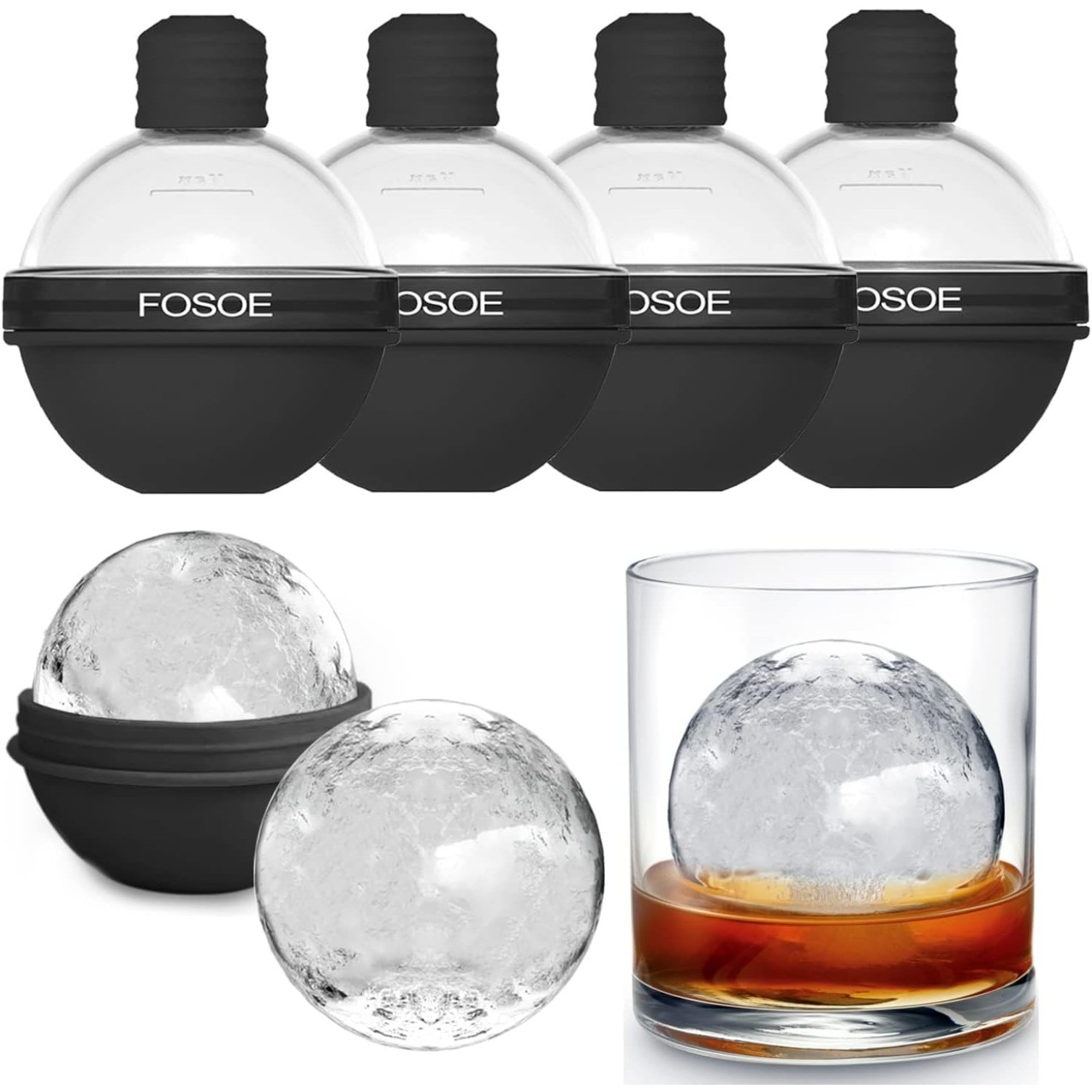 4pcs Silicone Ice Ball Molds for Whiskey,Round Makers with Lids for Cocktails