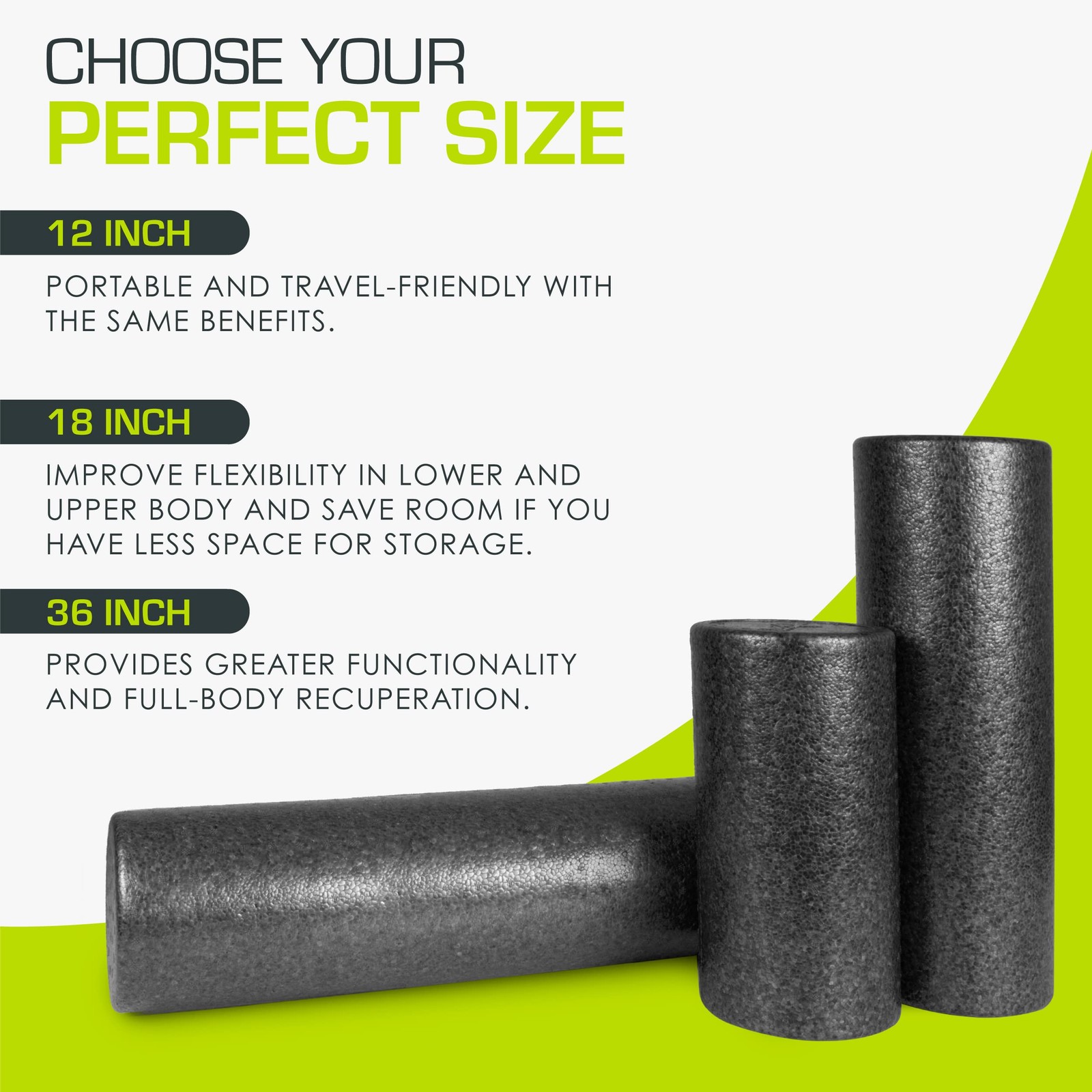 ProsourceFit High Density Foam Rollers 12 - inches long, 12"H x 6"D, Black