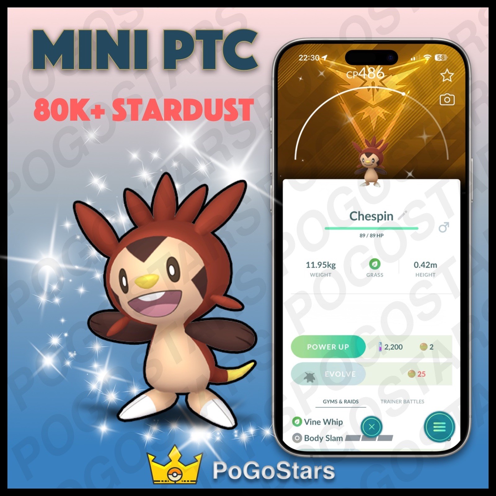 Pokémon PTC Go - Shiny Chespin - Team Instinct✨Special Background✨