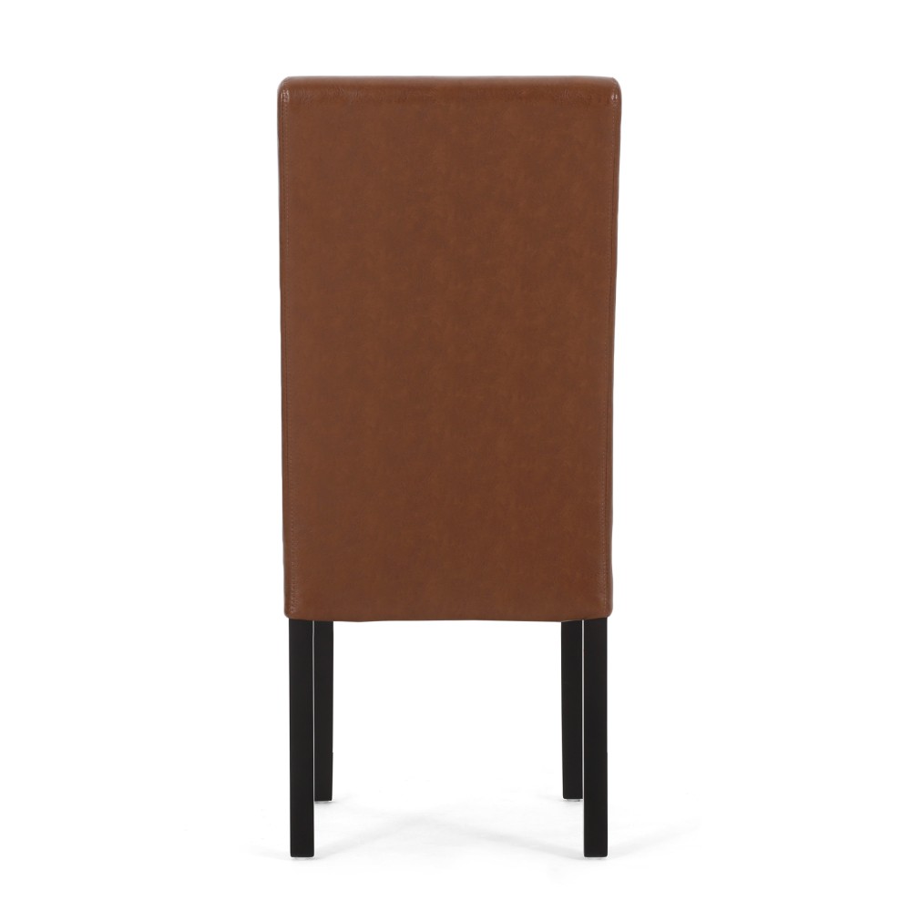 Set of 2 Light Brown Dining Chairs - PU Leather & Solid Wood T-Stitch