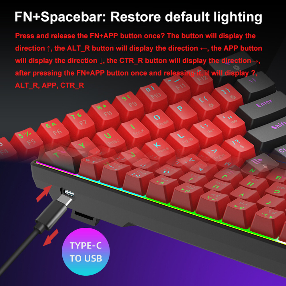 Snpurdiri 60% Wired Gaming Keyboard RGB Backlit Small Membrane 61 Keys for PC