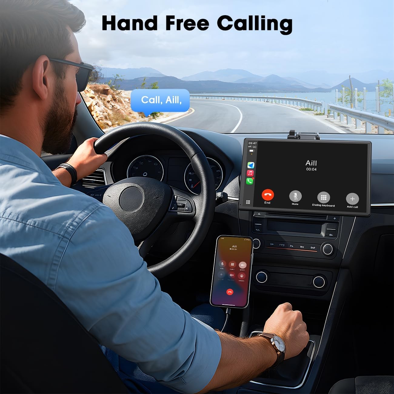 9" Wireless CarPlay Display Touchscreen Android Auto Voice Control for Car