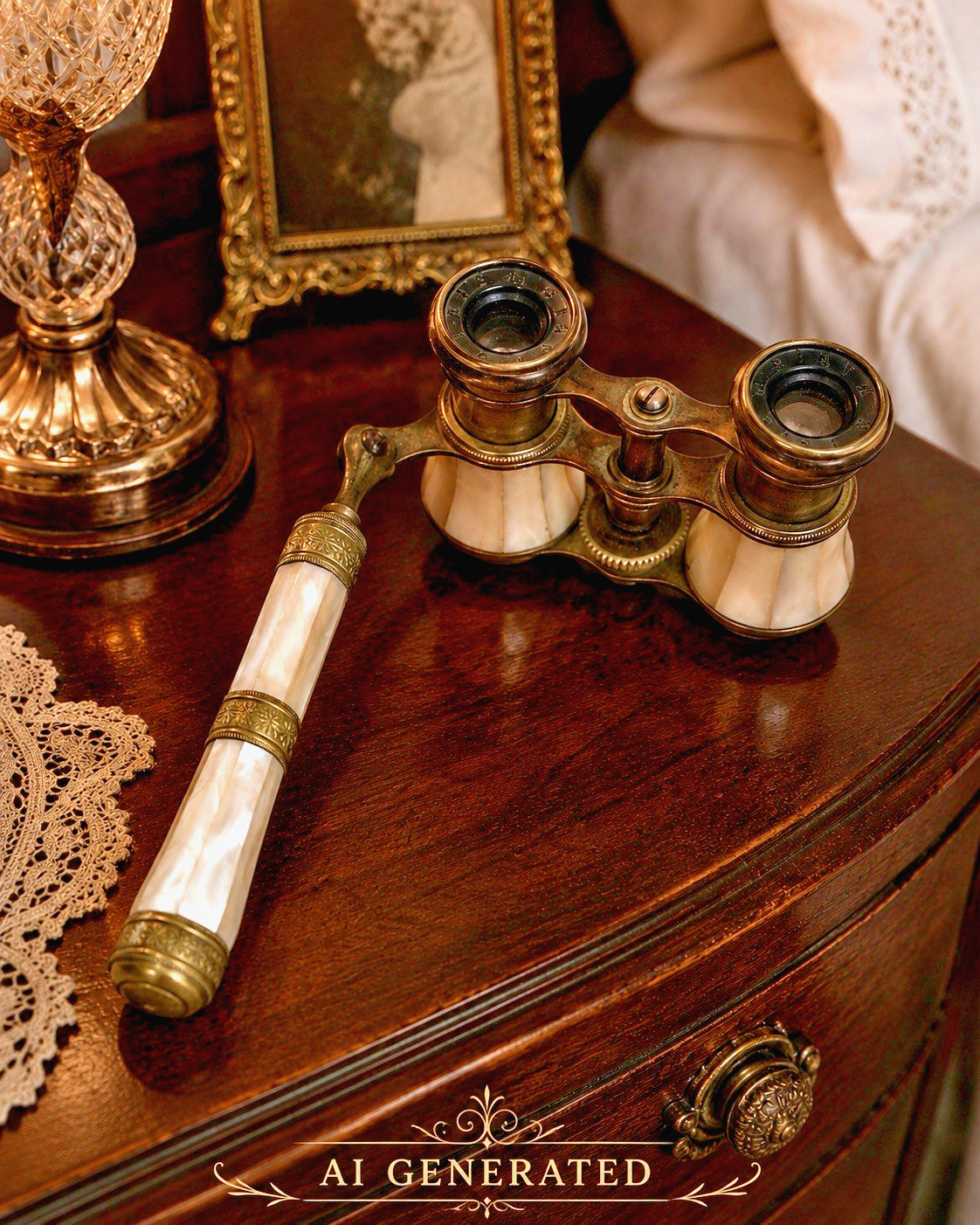 Antique Iris Paris Mother of Pearl Brass Theater Opera Glasses Binocular Handle