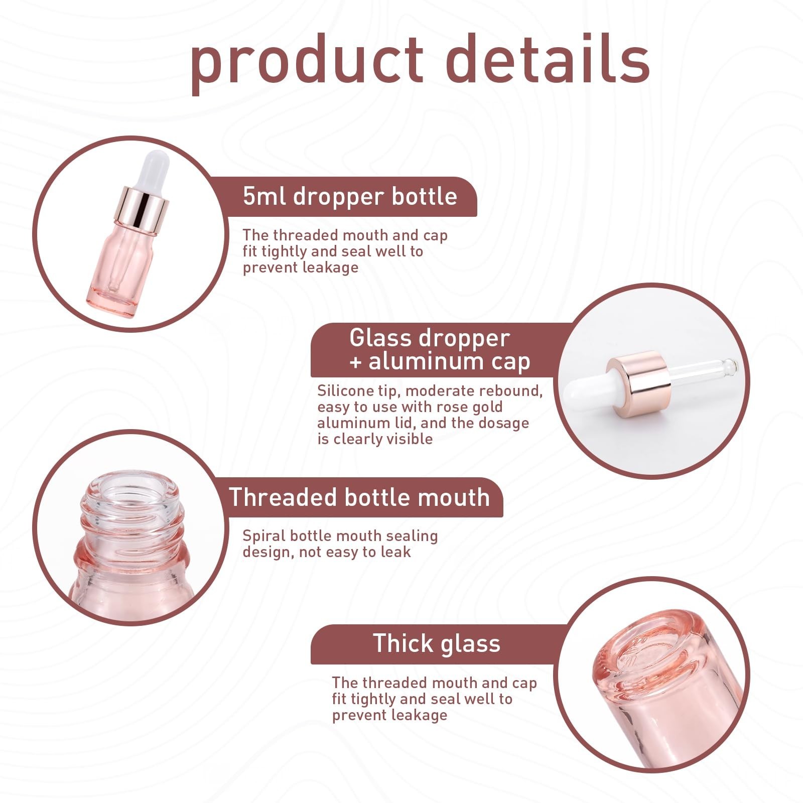 Kesell 8 Pack 5ml Pink Dropper Bottles, Empty Refillable Glass Sample Vials E...