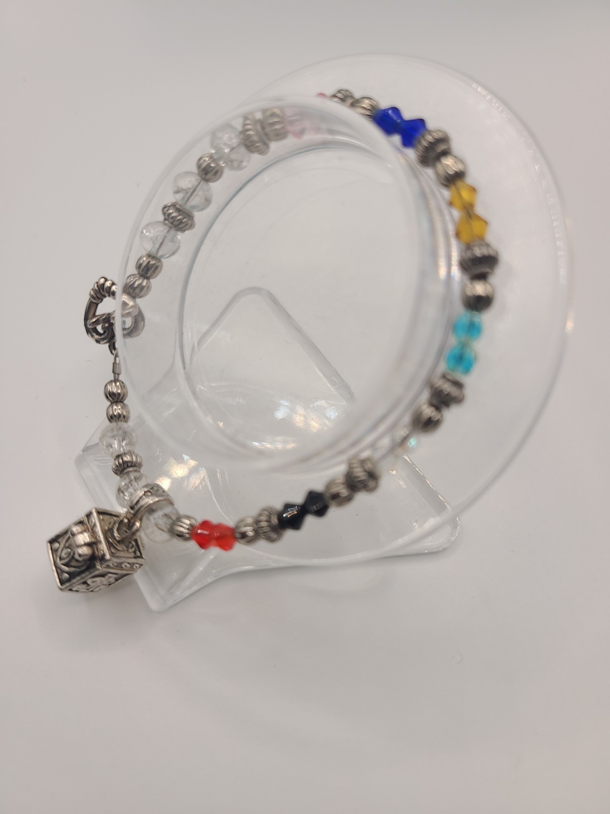 Prayer Box Bracelet Handcrafted Artisan Silvertone Multi Heart Toggle Clasp 7"