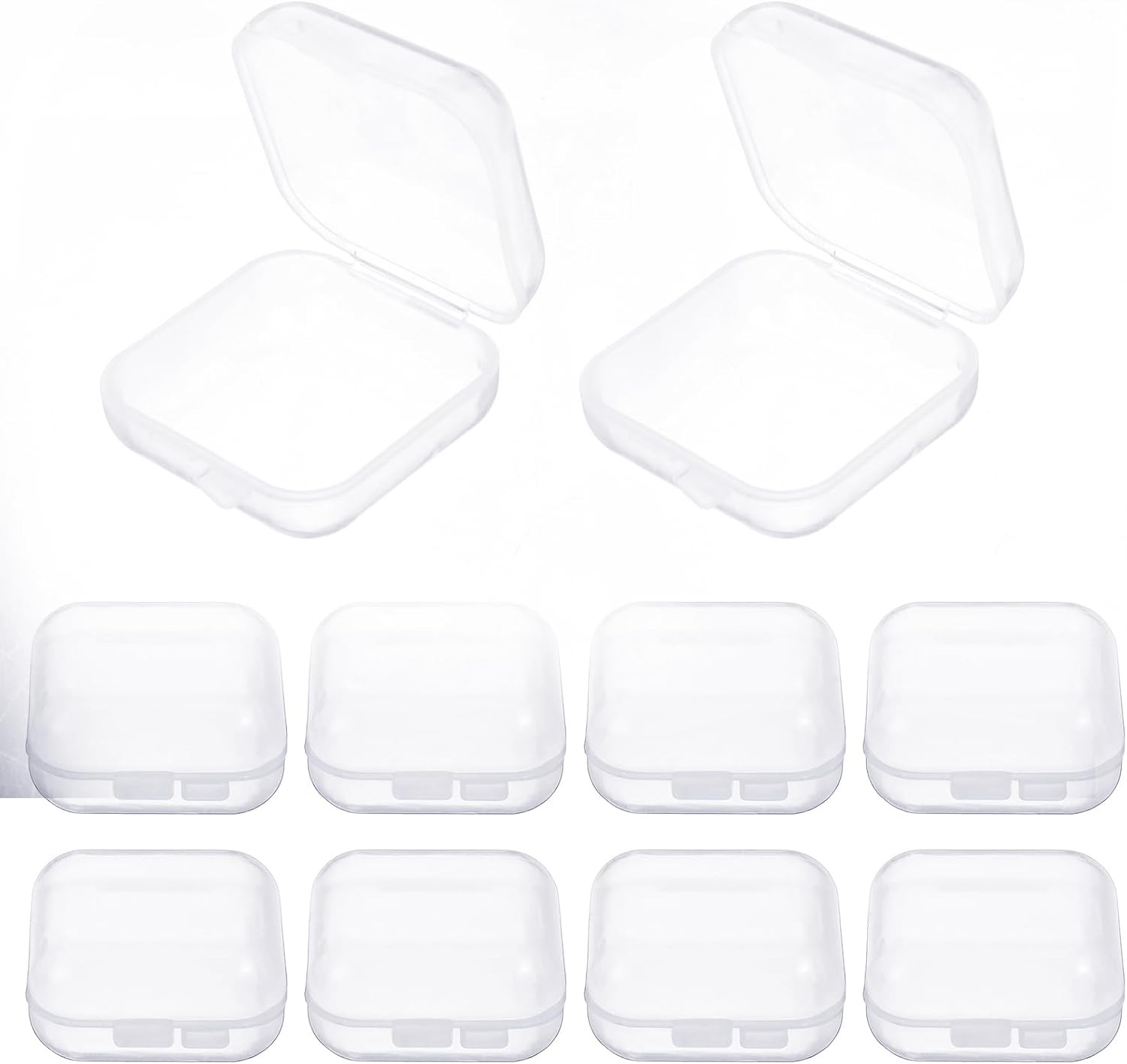 10pcs Small Transparent Plastic Storage Boxes Hinged Lid for Beads Jewelry DIY