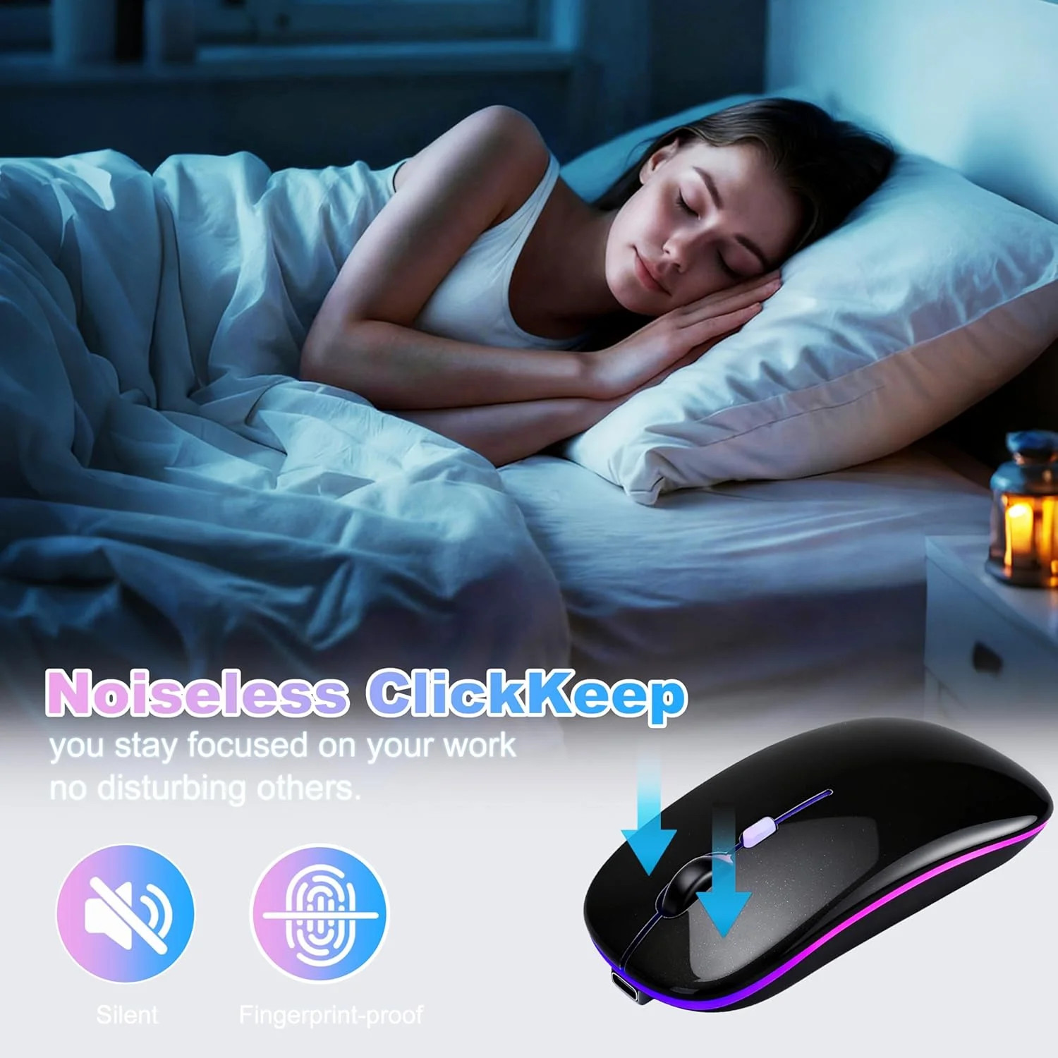 Wireless Bluetooth Mouse Rechargeable Long Lasting Dual Mode - BT 5.2 & 2.4G Sil