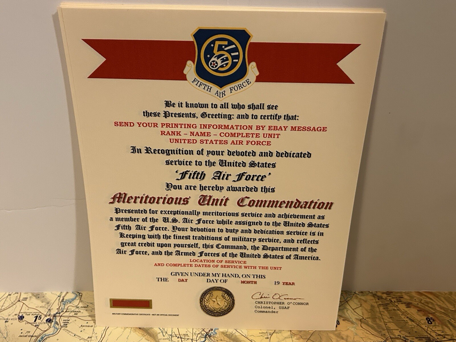 U.S. AIR FORCE / 5TH AIR FORCE - MERITORIOUS UNIT COMMENDATION CERTIFICATE