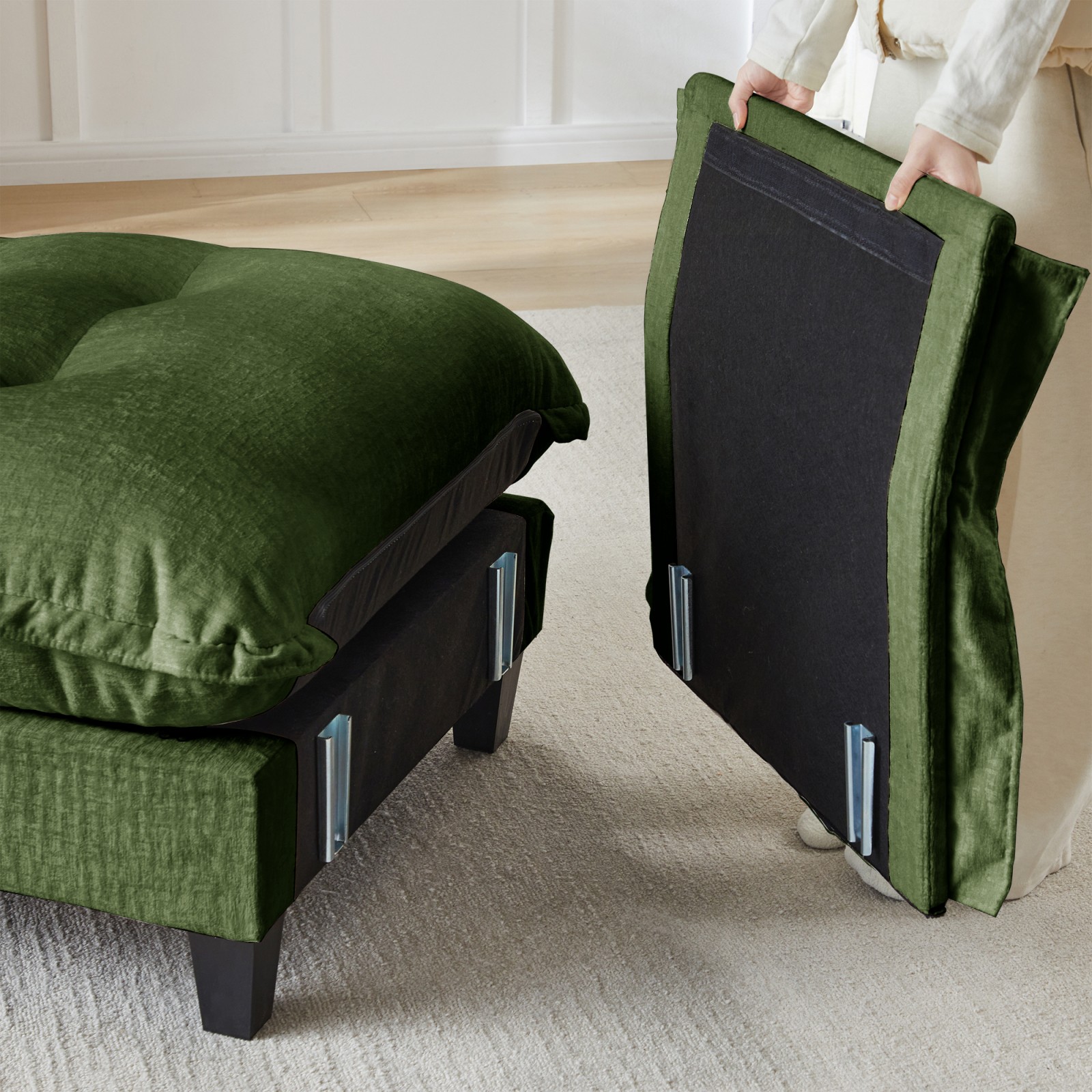 73" L-Shaped Sofa Chenille Fabric Green Modular Sectional