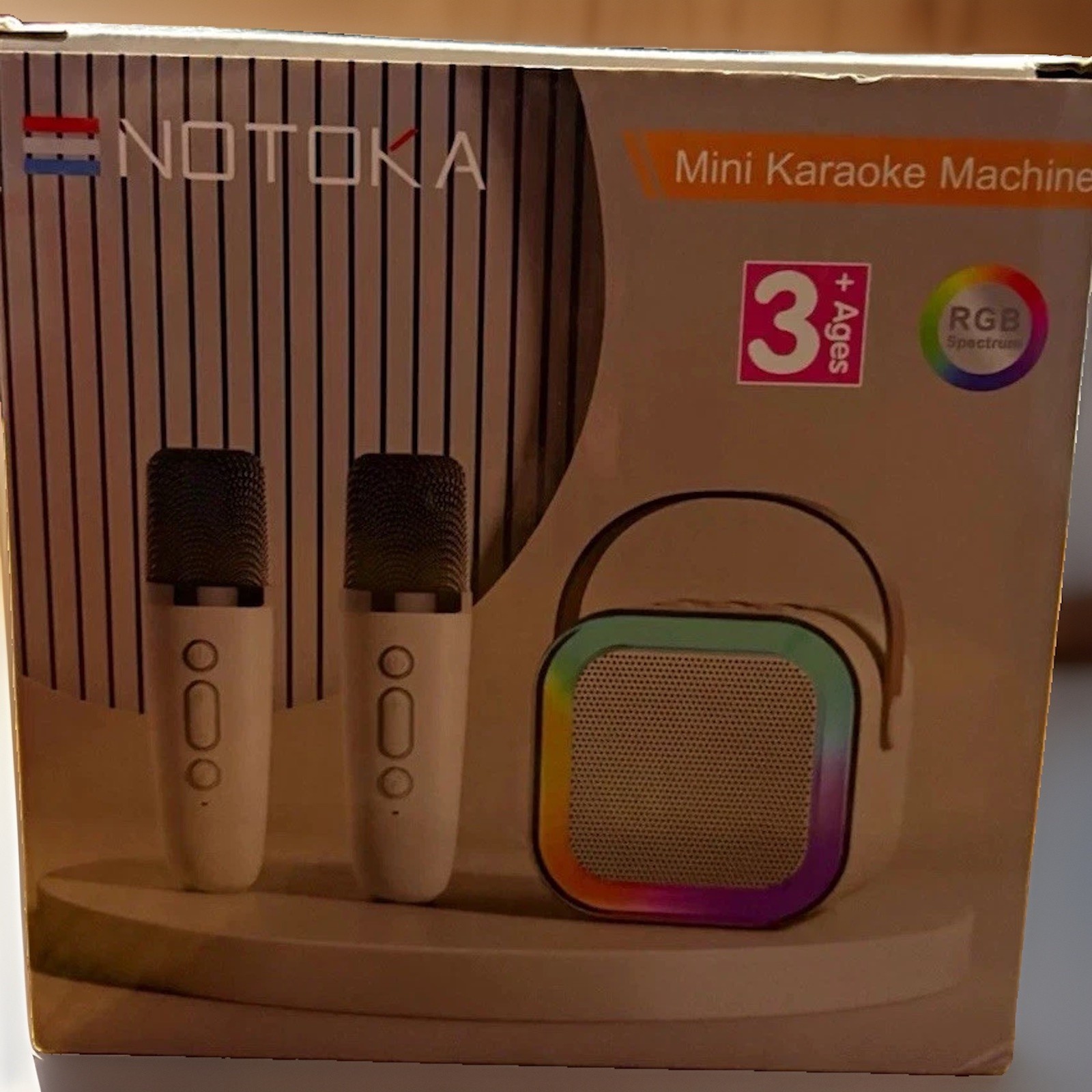 NOTOKA Mini Karaoke Machine RGB White Speaker w/ 2 Microphones