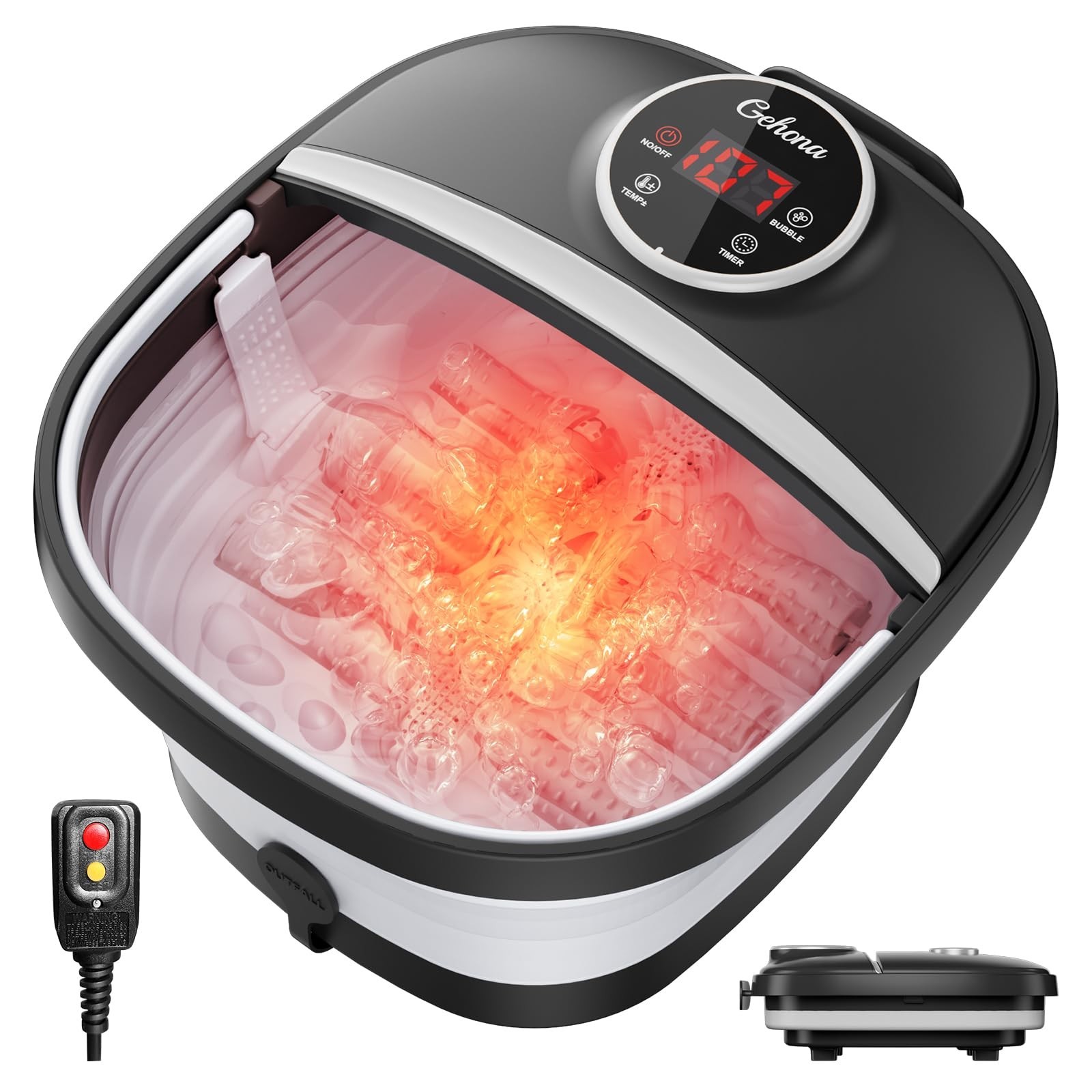 Collapsible Heated Foot Spa Bath with Massager, Bubbles, Timer & Temperature Con