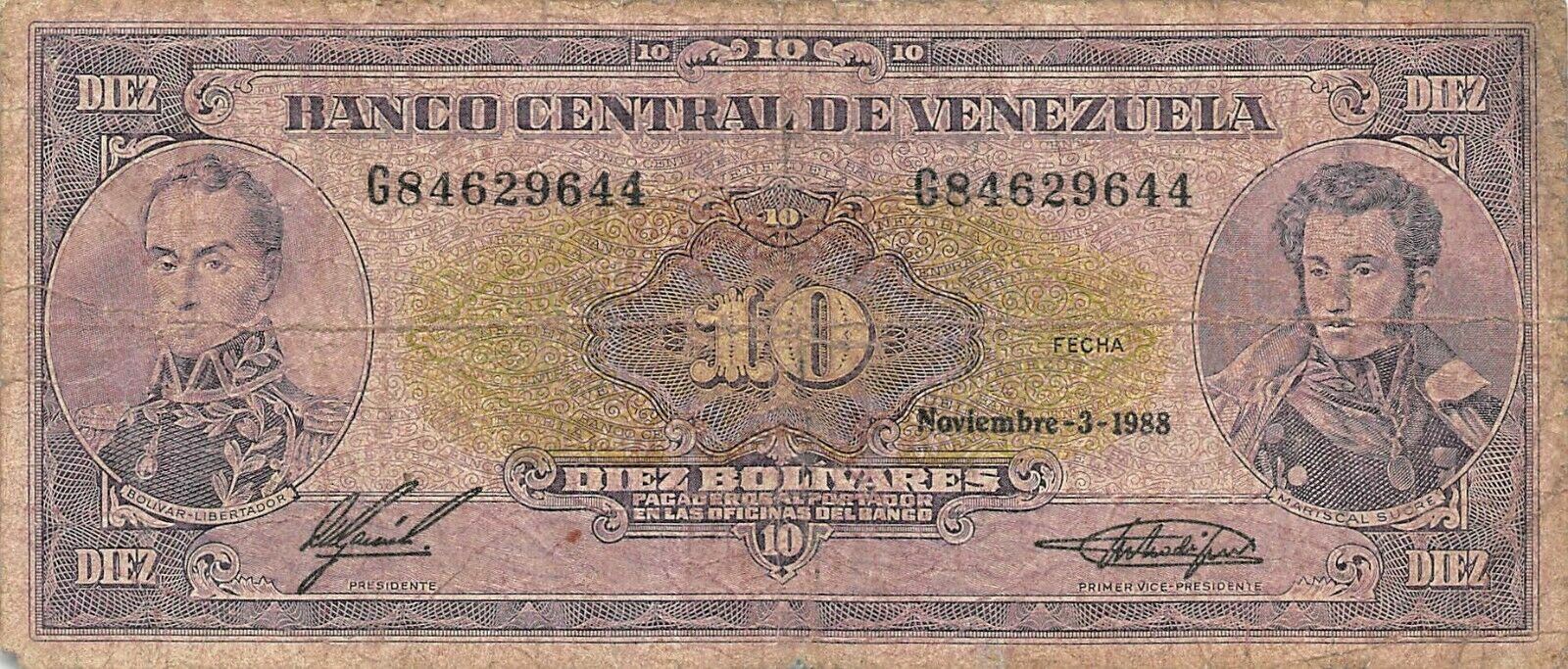 Venezuela  10  Bolivares  11.3.1988  Series  G  Circulated Banknote MEit